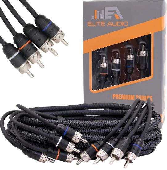 Elite Audio 17ft RCA Cable Premium 4-Channel Twisted Pair Oxygen-Free Copper Male to Male Noise Reduction