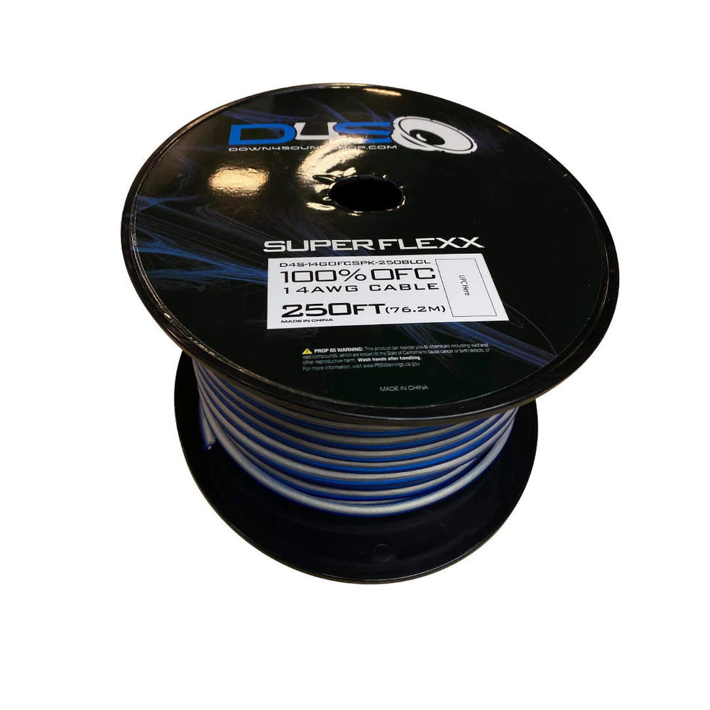 Down4Sound 250FT 14 Gauge Tinned OFC Speaker Wire (Blue/Clear)