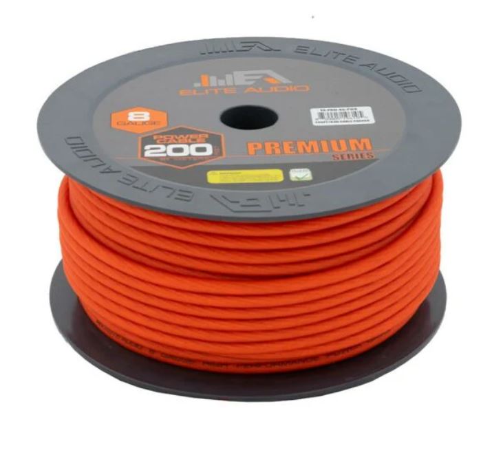 Elite Audio EA-PRM8G-PWR 8 Gauge CCA Power Wire – 200ft Spool | Flexible Car Amp Cable for Custom Audio Installations
