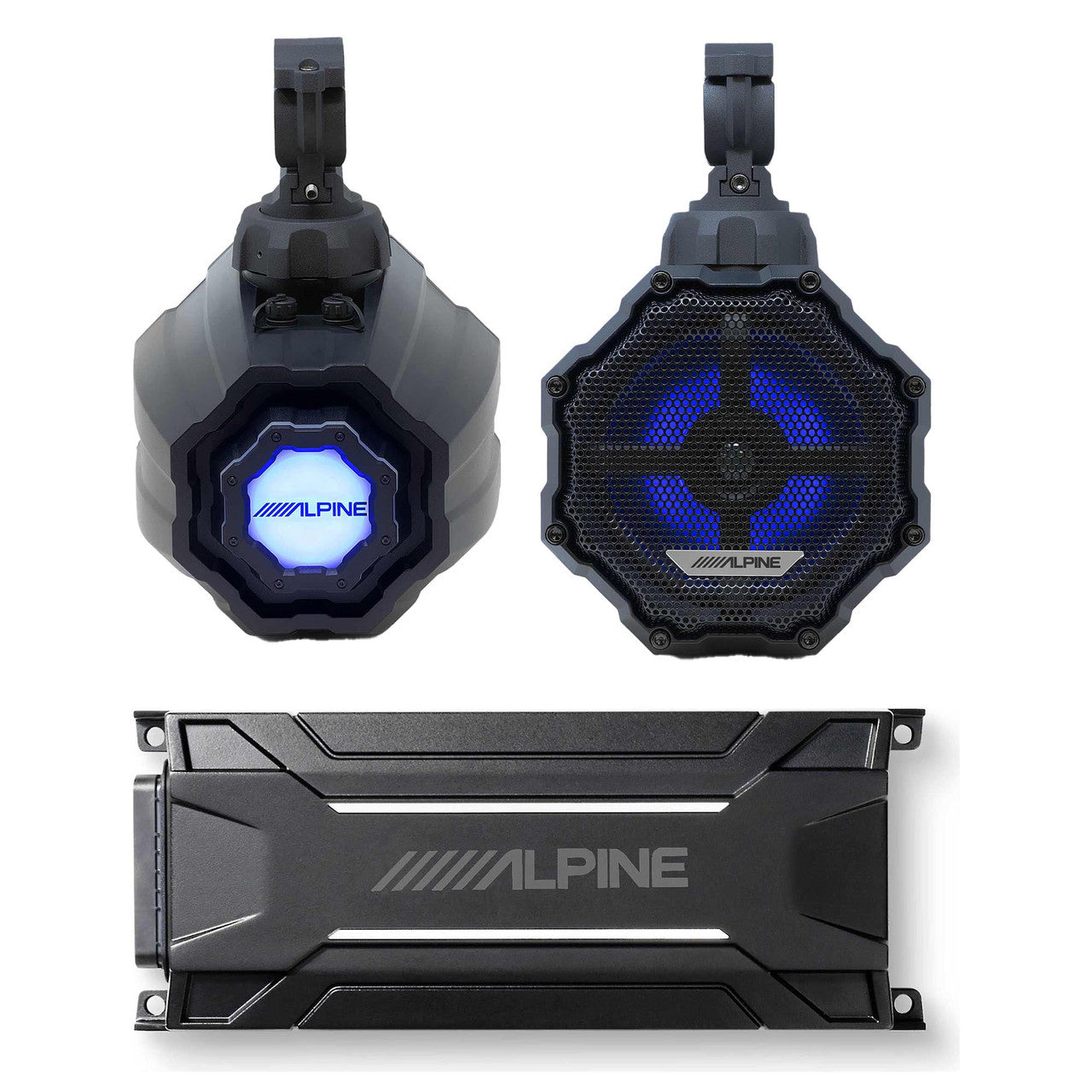Alpine SPV-65RGB-CAN 6.5” Cage-Mounted Universal Weather-Resistant Coaxial RGB LED Speaker Pods with KTA-30FW Amp