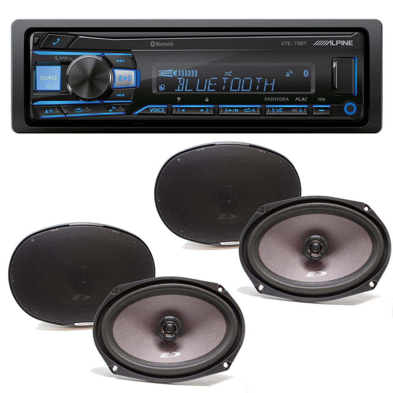 Alpine UTE-73BT Bluetooth® Multimedia Receiver (Does Not Play CDs) with Two Pairs SXE-6926S 6x9
