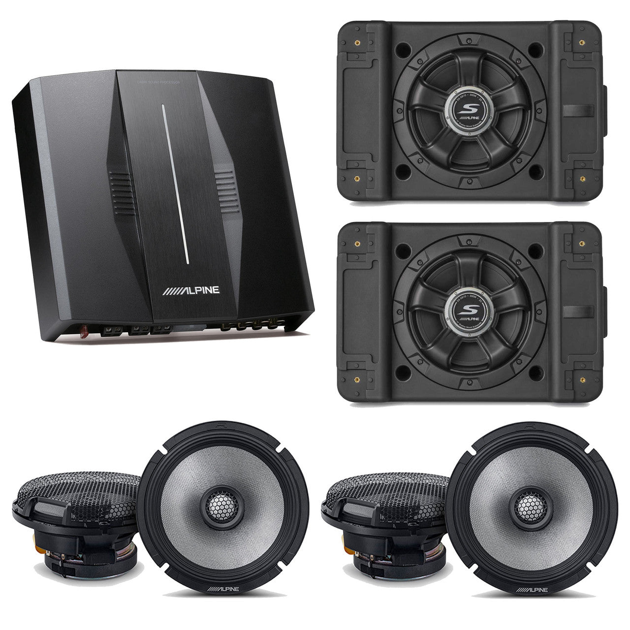 Alpine PXE-C80-88 OPTIM8 8-Channel Hi-Res Digital Sound Processor Amplifier w/ (2) SS-SB10 Subwoofer, (2) R2-S65 Bundle