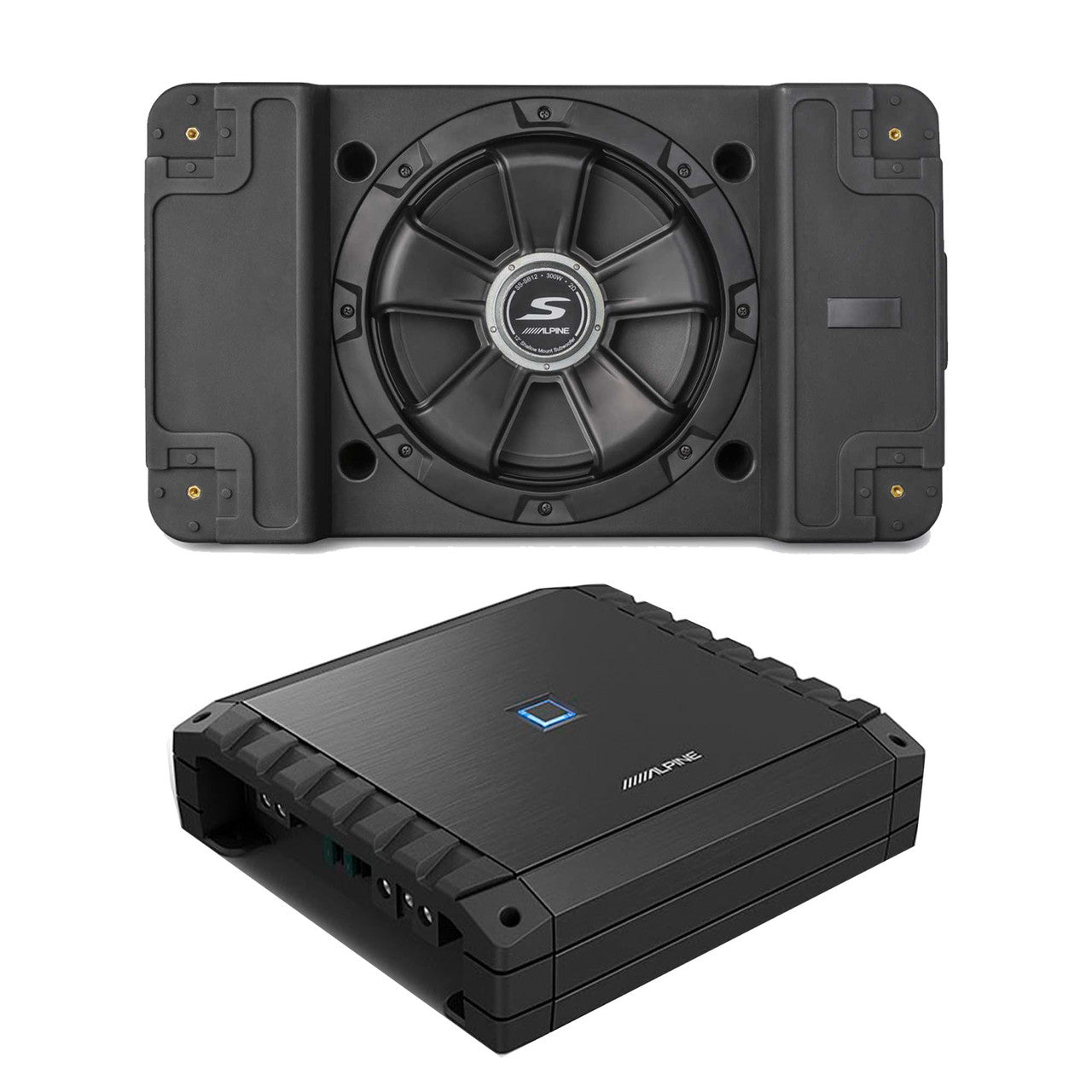 Alpine S2-A60M S-Series Class-D Amp & SS-SB12 Single 12” S-Series Shallow Preloaded Subwoofer Enclosure