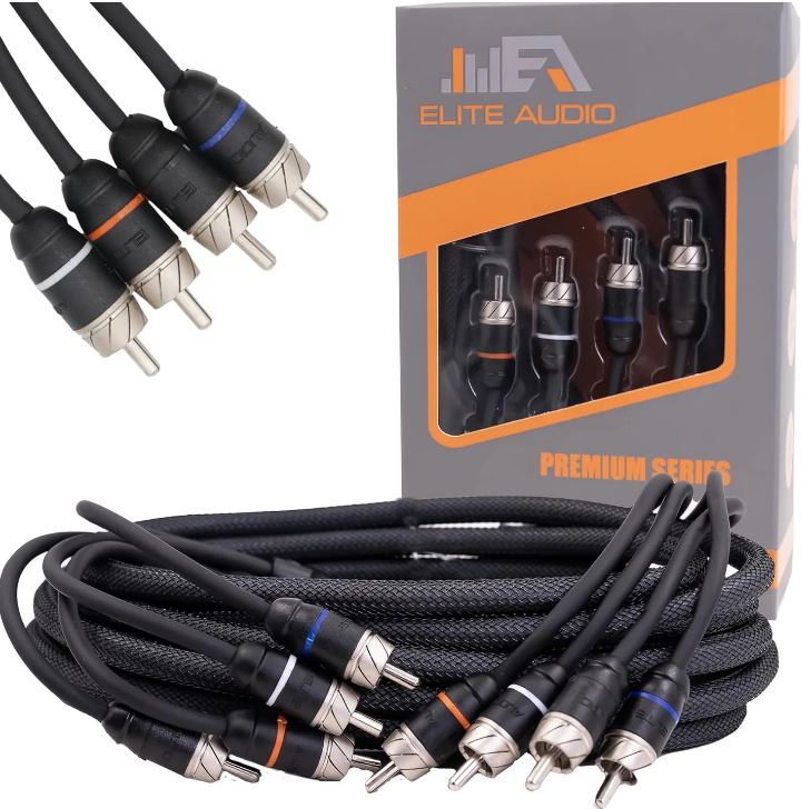 Elite Audio 20ft RCA Cable Premium 4-Channel Twisted Pair Oxygen-Free Copper Male to Male Noise Reduction