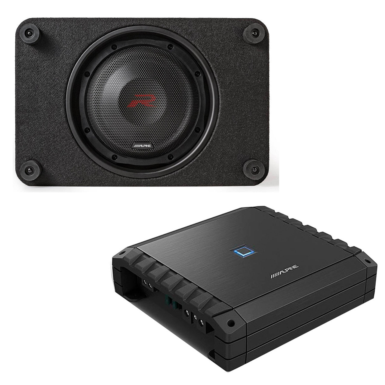 Alpine S2-A60M S-Series Class-D Amp & RS-SB10 Single 10” R-Series Shallow Preloaded Subwoofer Enclosure