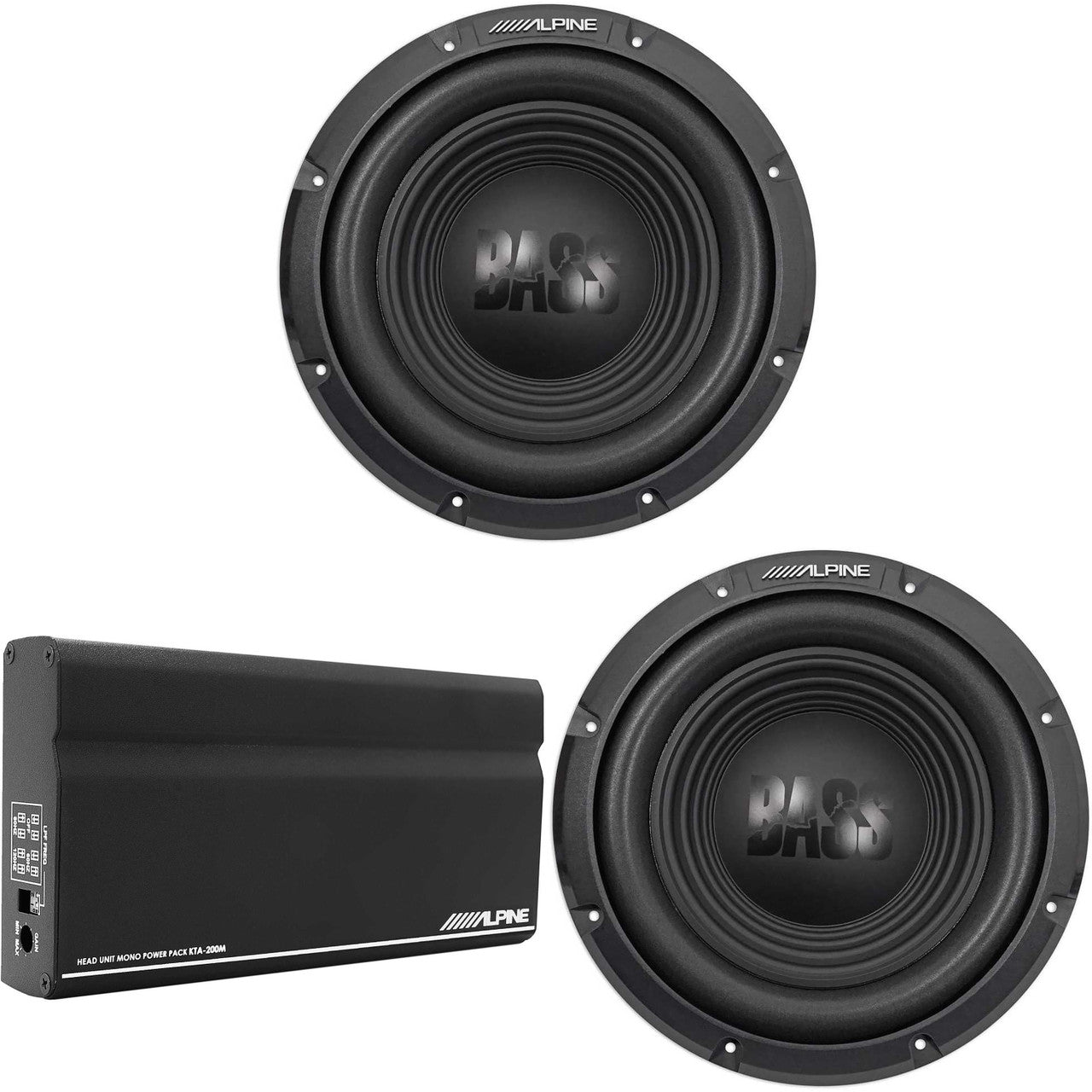 Alpine (2) W10S4 10-Inch Bass Subwoofer & KTA-200M Mono Power Pack Amplifier with PowerStack Capability Bundle