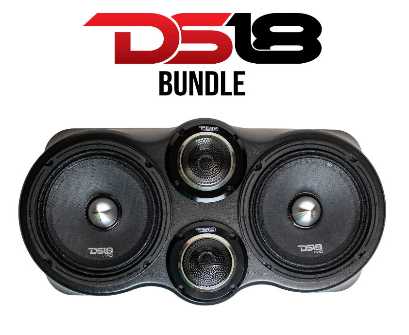DS18 Car Audio Bundle – Universal SS-SSTT265-3 Vinyl Tiddy-Panel with 2× DS18 PRO-FR6NEO 6.5