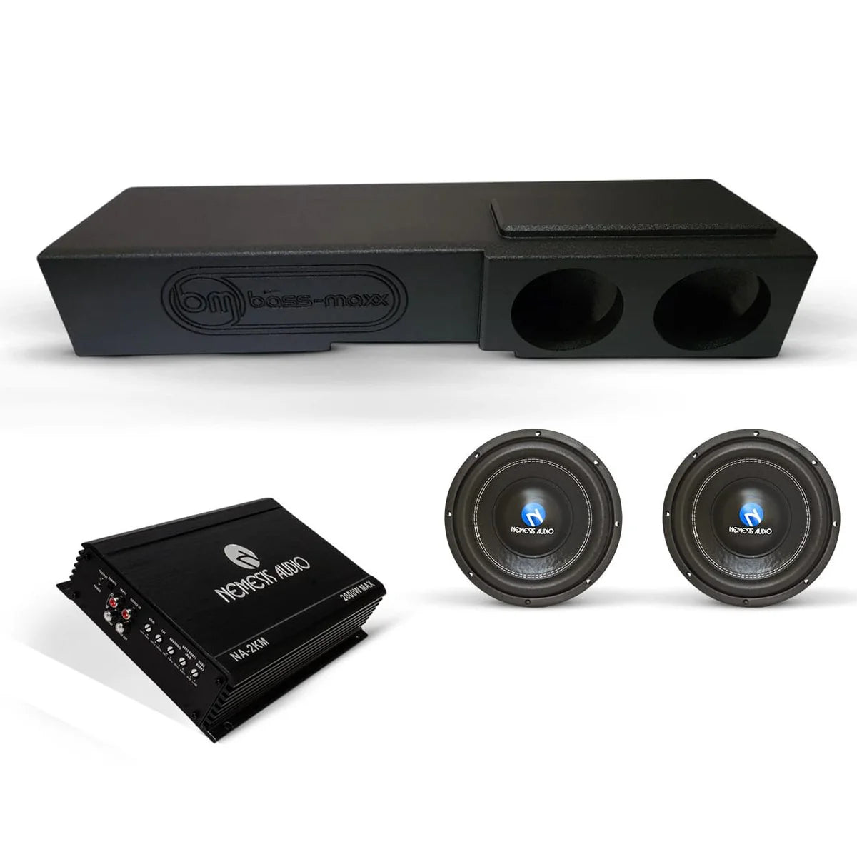 Nemesis Audio Bass Combo (2) NA8E v2 (1) NA-2KM & (1) Box Chevy 07-18 Crew Cab Box