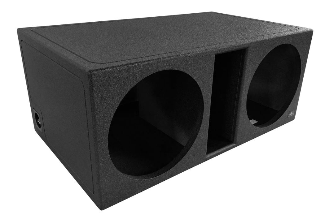 Elite Audio EBOX-BLVD15SPL Dual 15” Subwoofer Enclosure - Rugged Polyurethane Bed Liner Finish, 35Hz Tuned Mega Port, 1” MDF Heavy-Duty Construction, Pro-Tuned Ports, High-Current Terminals for SPL Bass & Premium Sound Quality