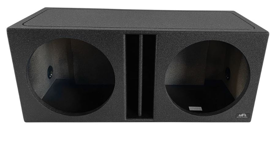 Elite Audio EBOX-BLVD15CP Center-Split Vented Dual 15” Subwoofer Enclosure - Polyurethane Bed Liner Finish, 3/4” MDF with 1” Front Baffle, Pro-Tuned Ports, High-Current Terminals for Deep Bass & Premium Sound Quality