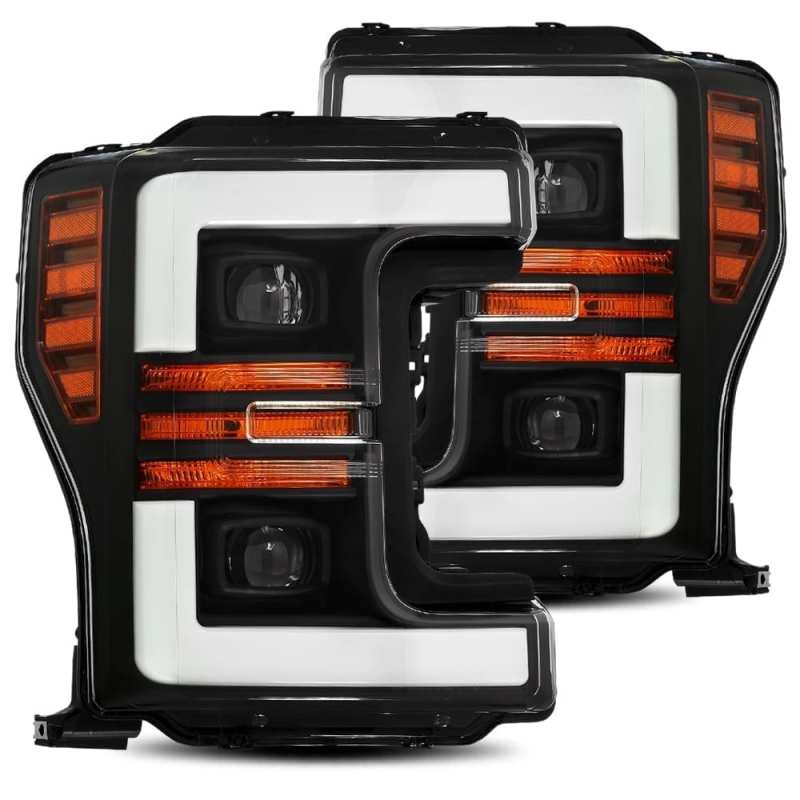 AlphaRex 17-19 Ford Super Duty PRO-Series Halogen Projector Headlights Black