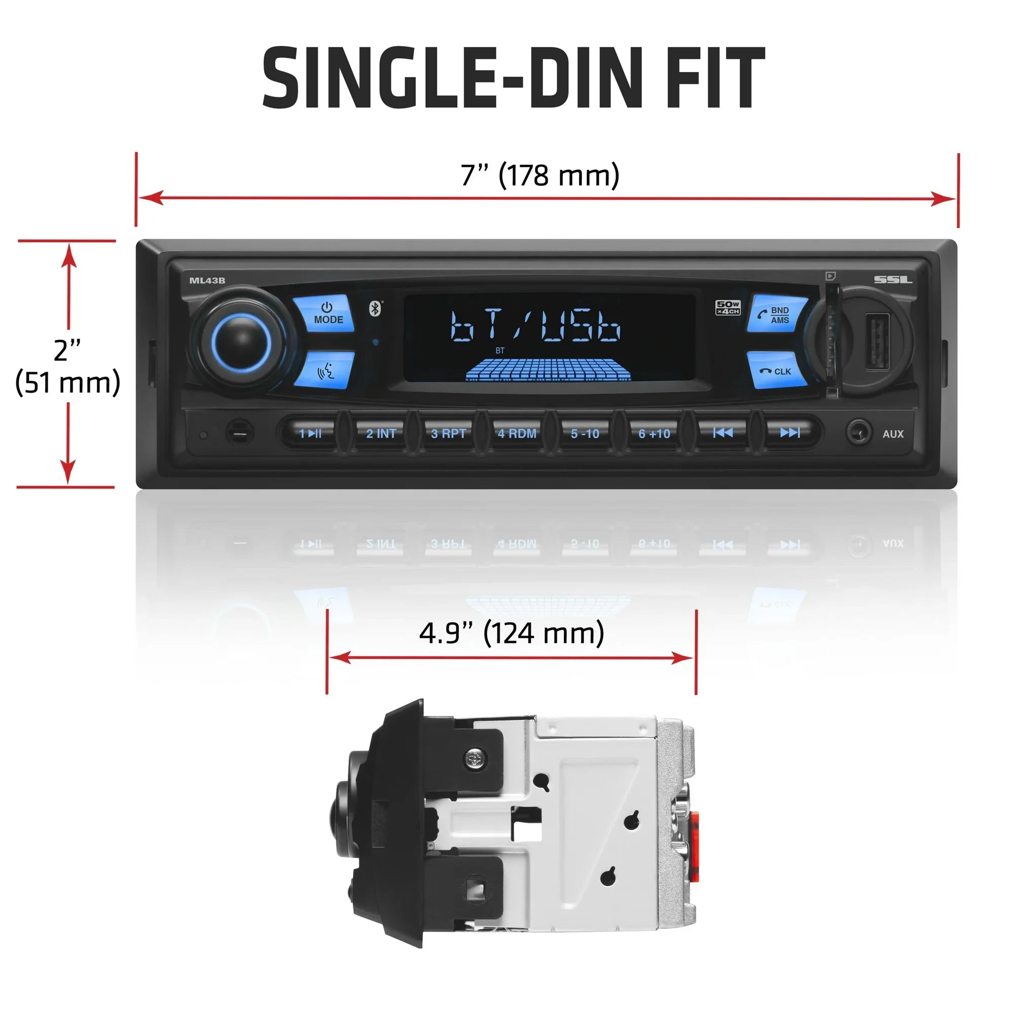 Sound Storm Laboratories ML43B Car Audio Stereo – Single Din, Bluetooth, No CD DVD Player, AM/FM Radio Receiver, Wireless Remote Control