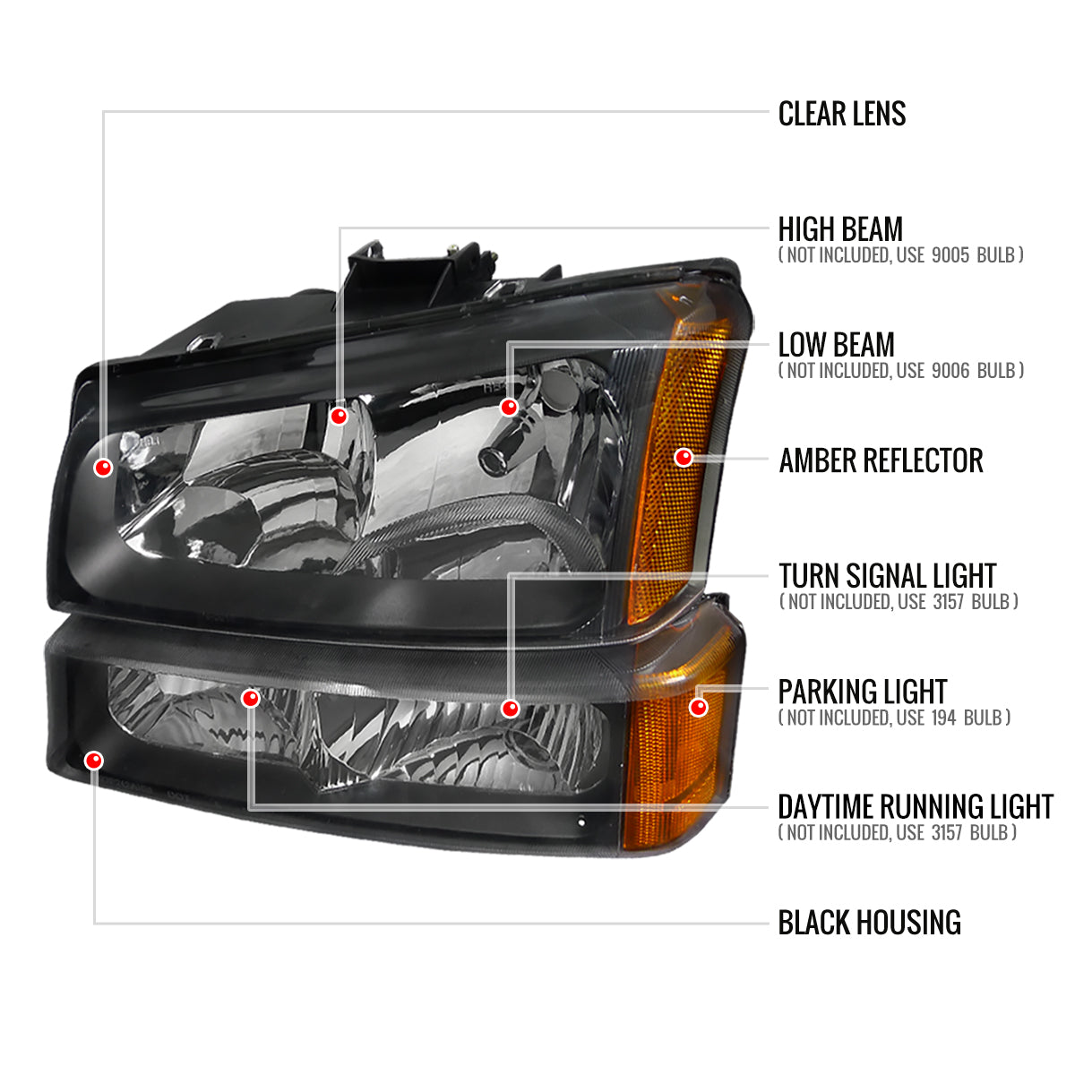 Spec-D 02-06 Avalanche 03-07 Silverado Headlights Bumper Lights