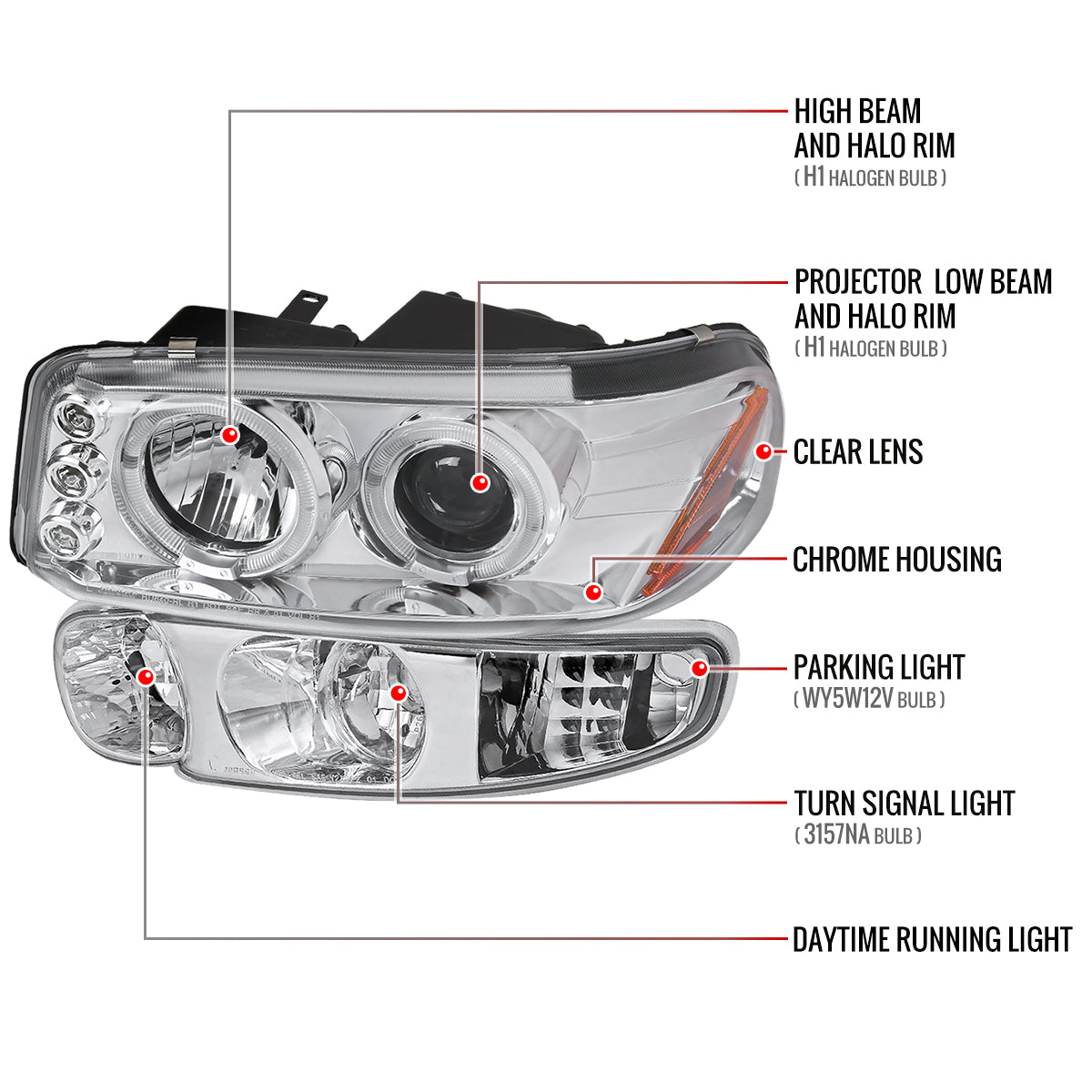 Spec-D 01-06 GMC Yukon/XL Denali/02-06 GMC Sierra Halo Bumper Lights