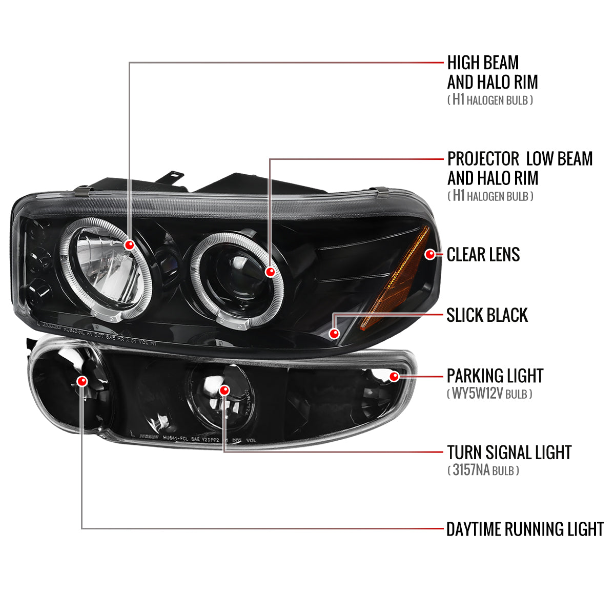 Spec-D 01-06 GMC Yukon/XL Denali/02-06 GMC Sierra Bumper Lights Black