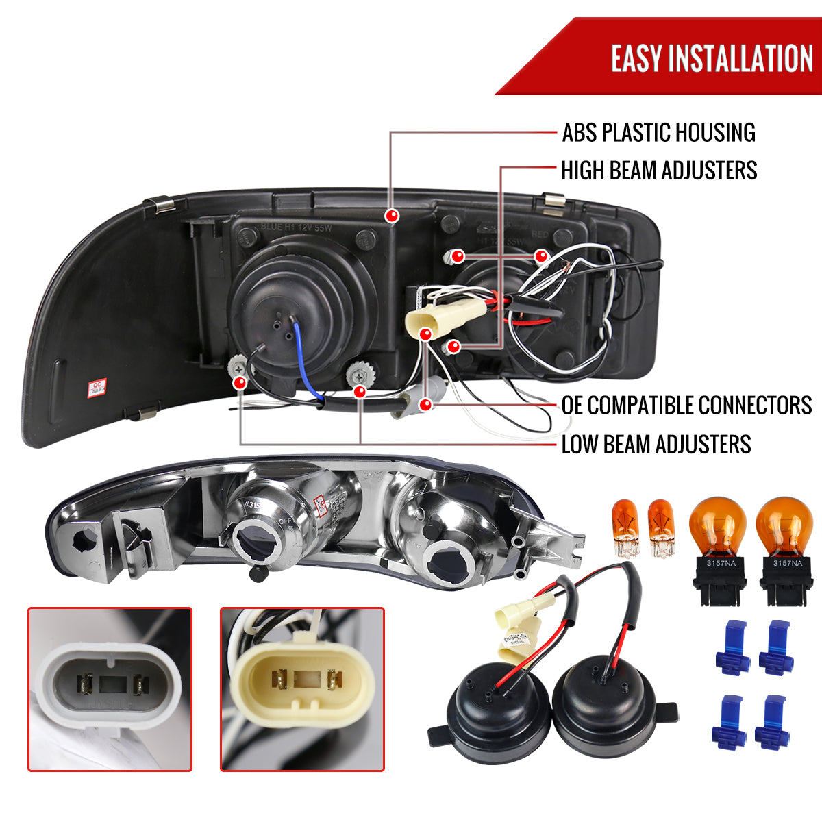 Spec-D 01-06 GMC Yukon Denali 02-06 Sierra Halo Bumper Lights Black