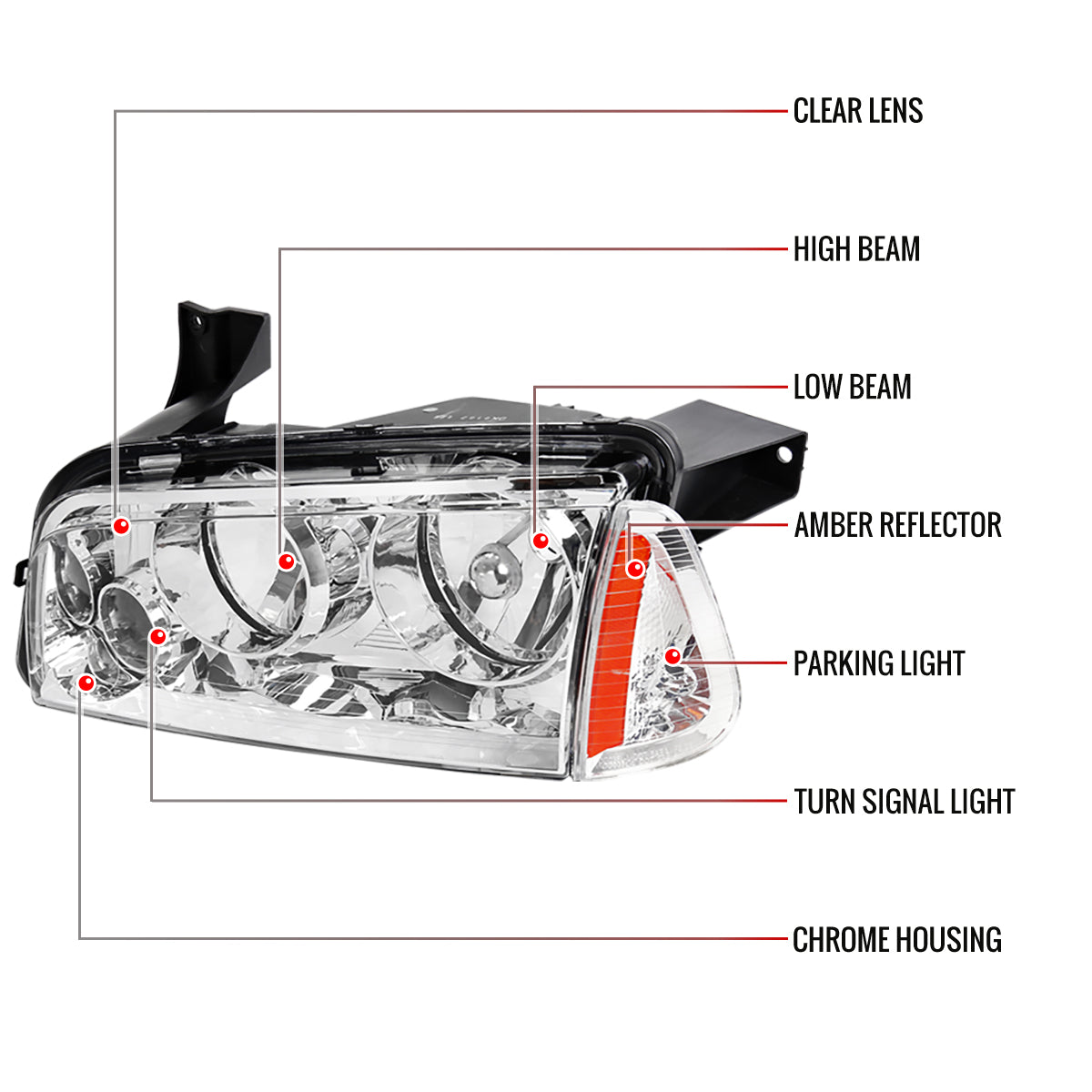 Spec-D 06-10 Dodge Charger Headlights OEM Style Corner Lights Chrome
