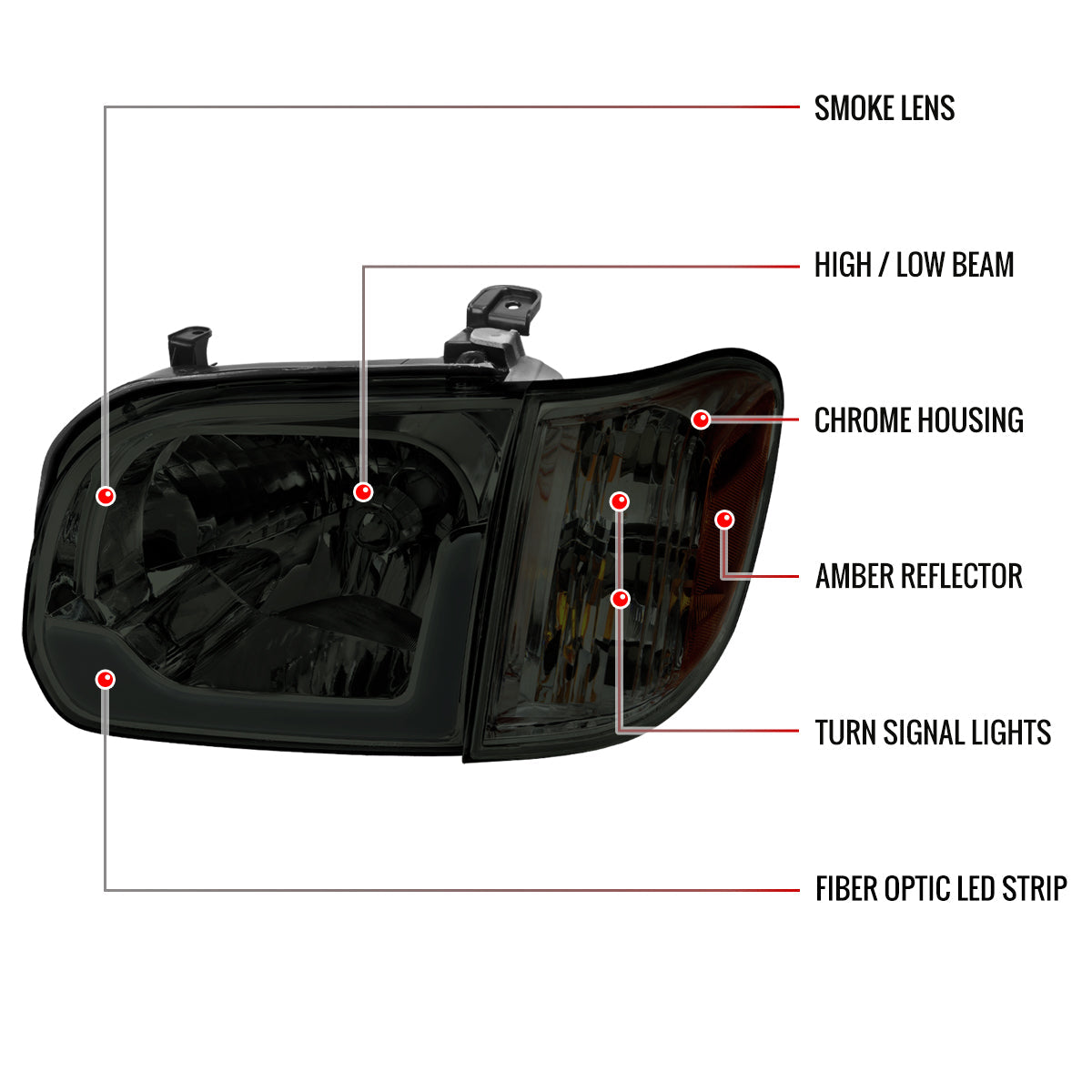 Spec-D 05-06 Tundra 05-07 Sequoia LED Bar Headlights Chrome/Smoked