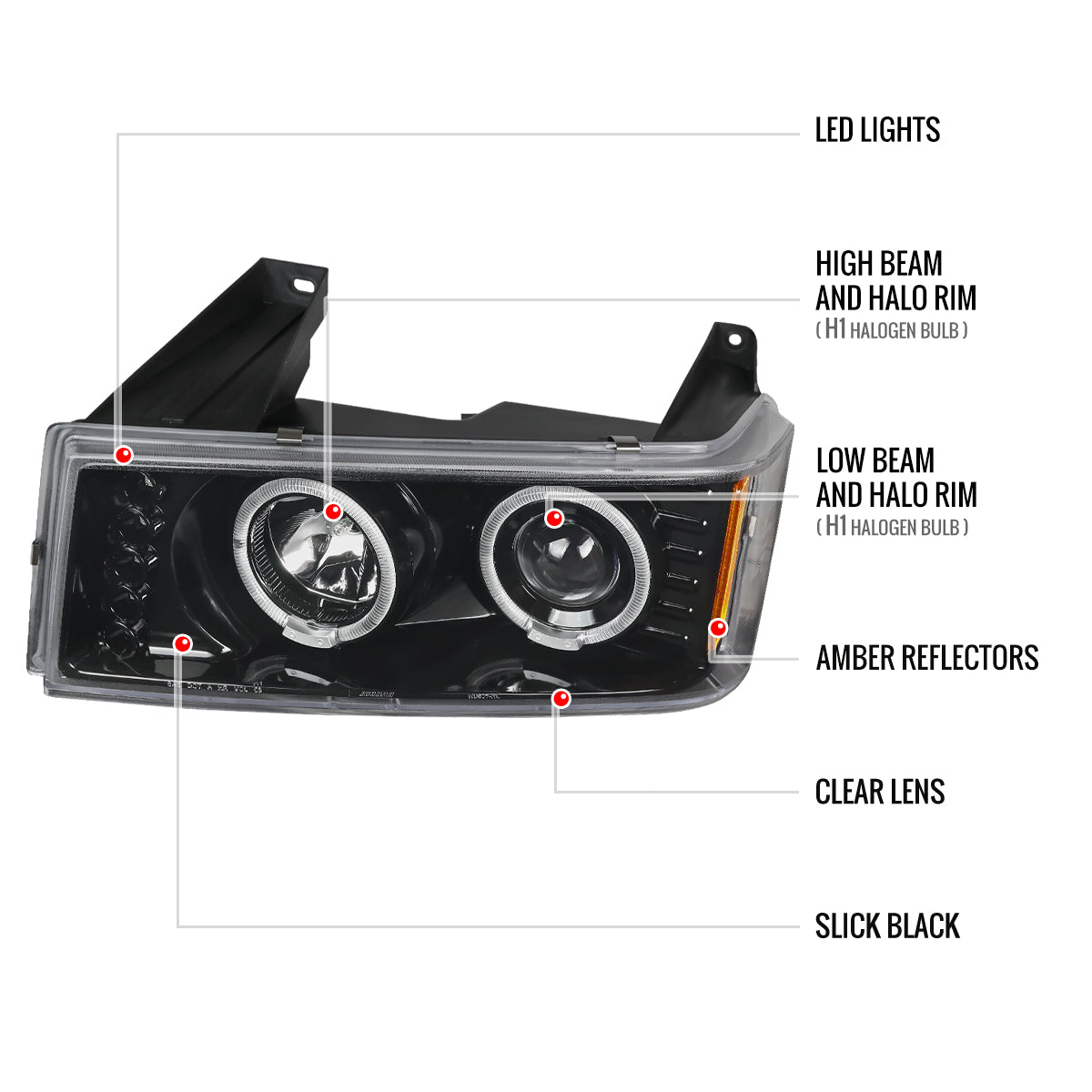 Spec-D 04-12 Colorado GMC Canyon Halo Headlights/Corner Lights Black