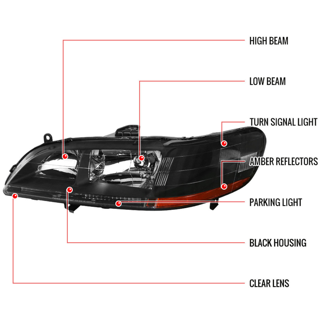 Spec-D 98-02 Honda Accord Headlights Crystal Matte Black/Clear