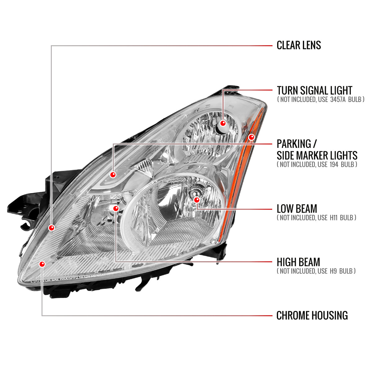 Spec-D 10-12 Nissan Altima Headlights 4DR OEM Style Chrome
