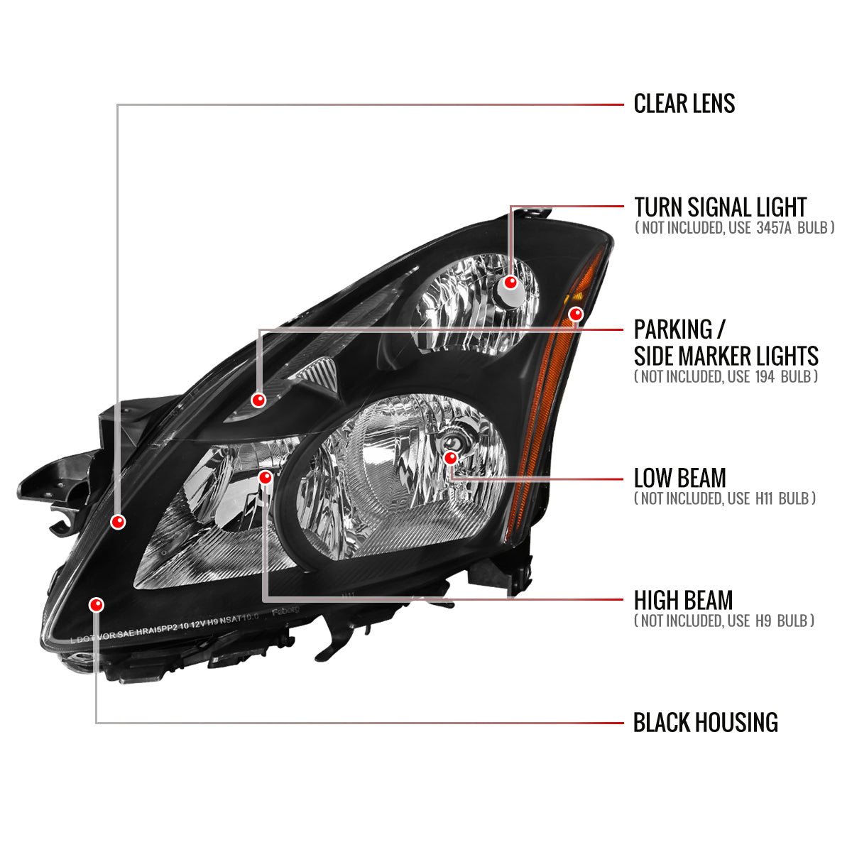 Spec-D 10-12 Nissan Altima 4DR Headlights OEM Style Black