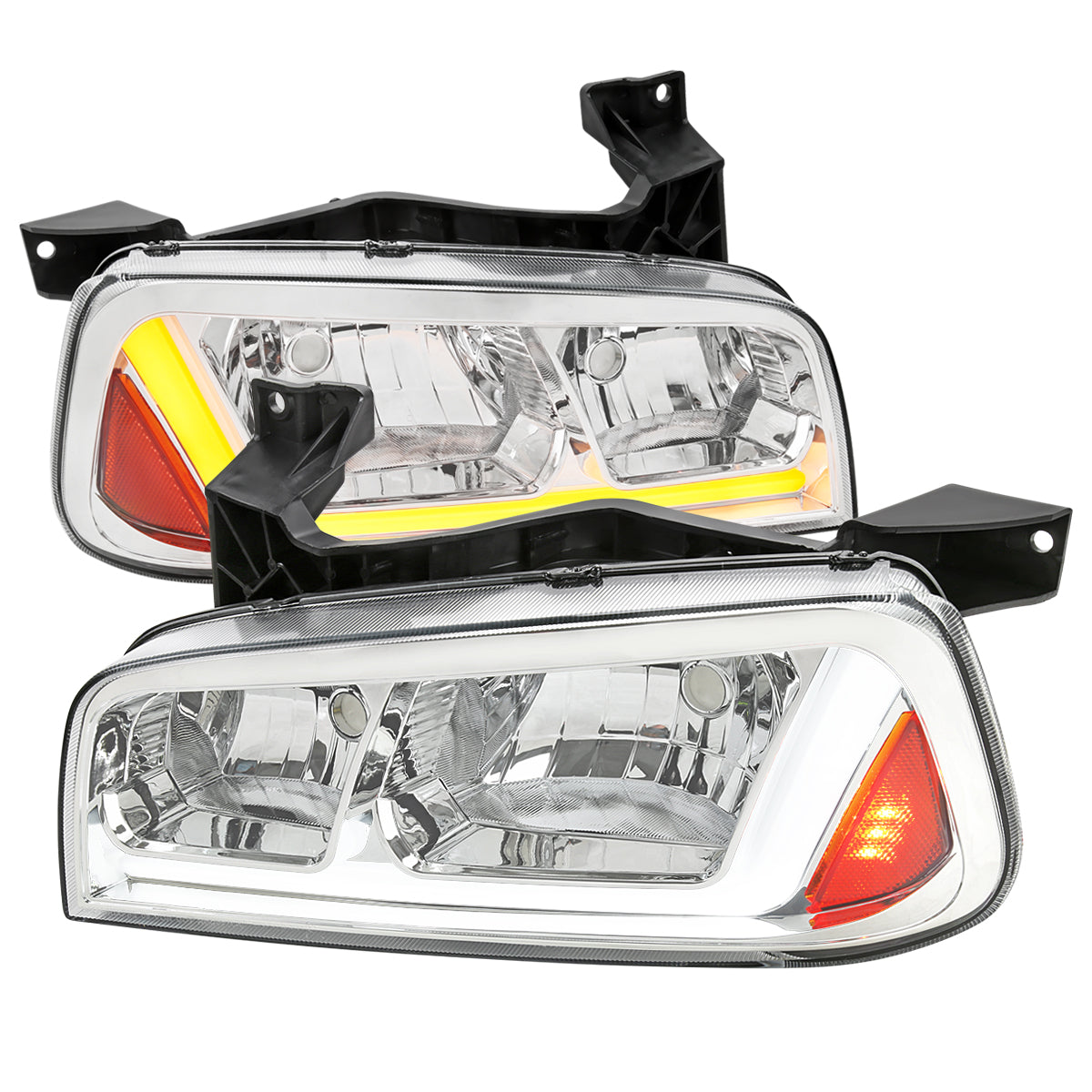 Spec-D 06-10 Dodge Charger SEQ LED Bar Headlights OEM Style Chrome