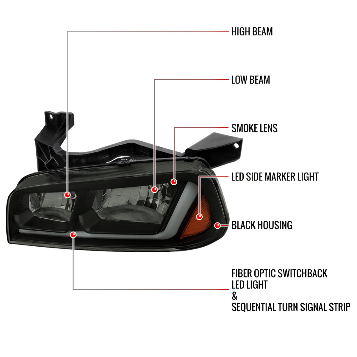 Spec-D 06-10 Dodge Charger SEQ LED Headlights OEM Style Black/Smoked