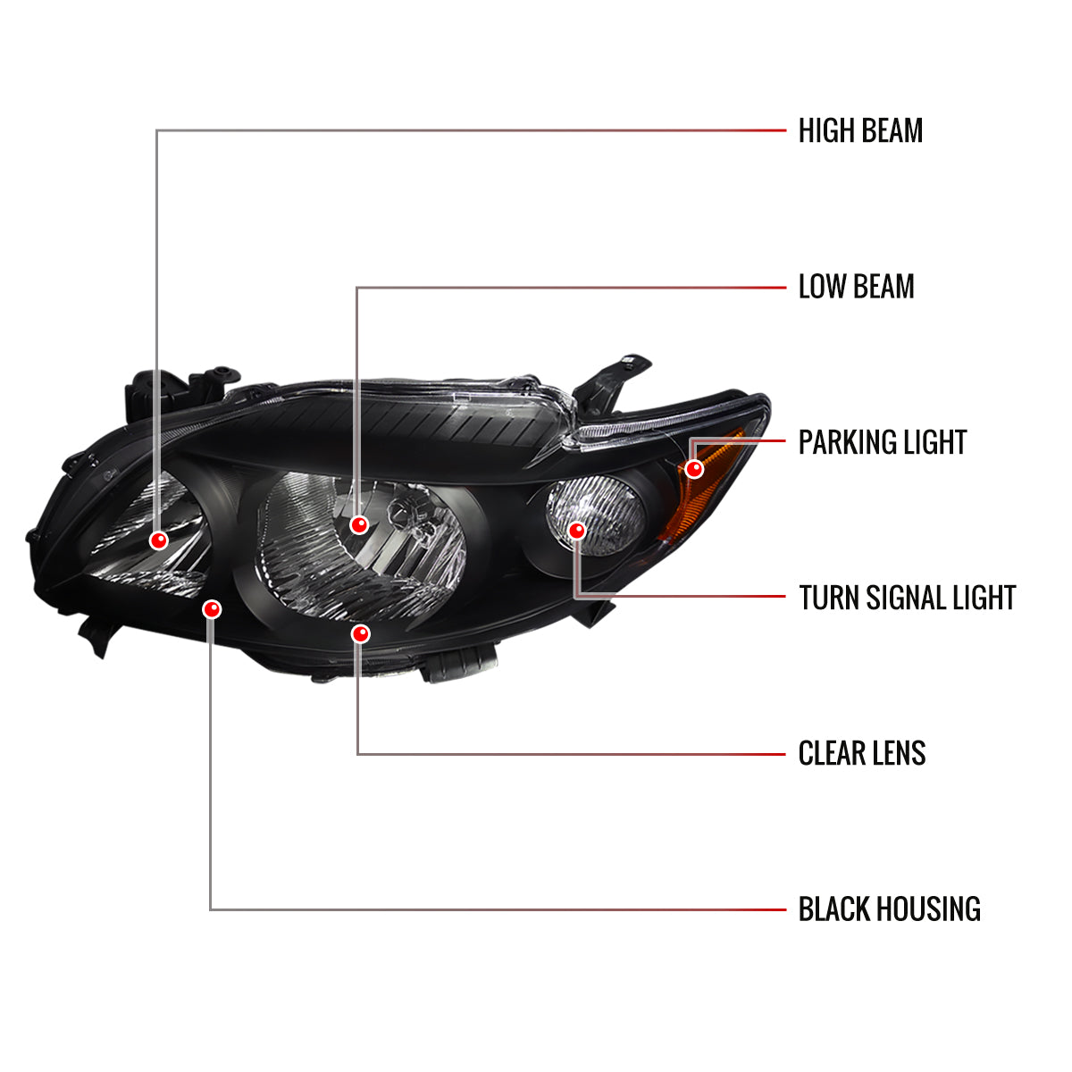 Spec-D 09-10 Corolla Headlights OEM Style Amber Reflectors Black
