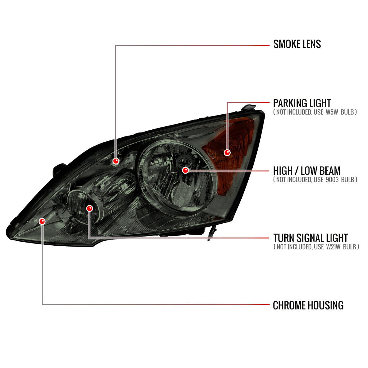 Spec-D 07-11 Honda CR-V OE Style Chrome w/ Smoked Lens Headlights