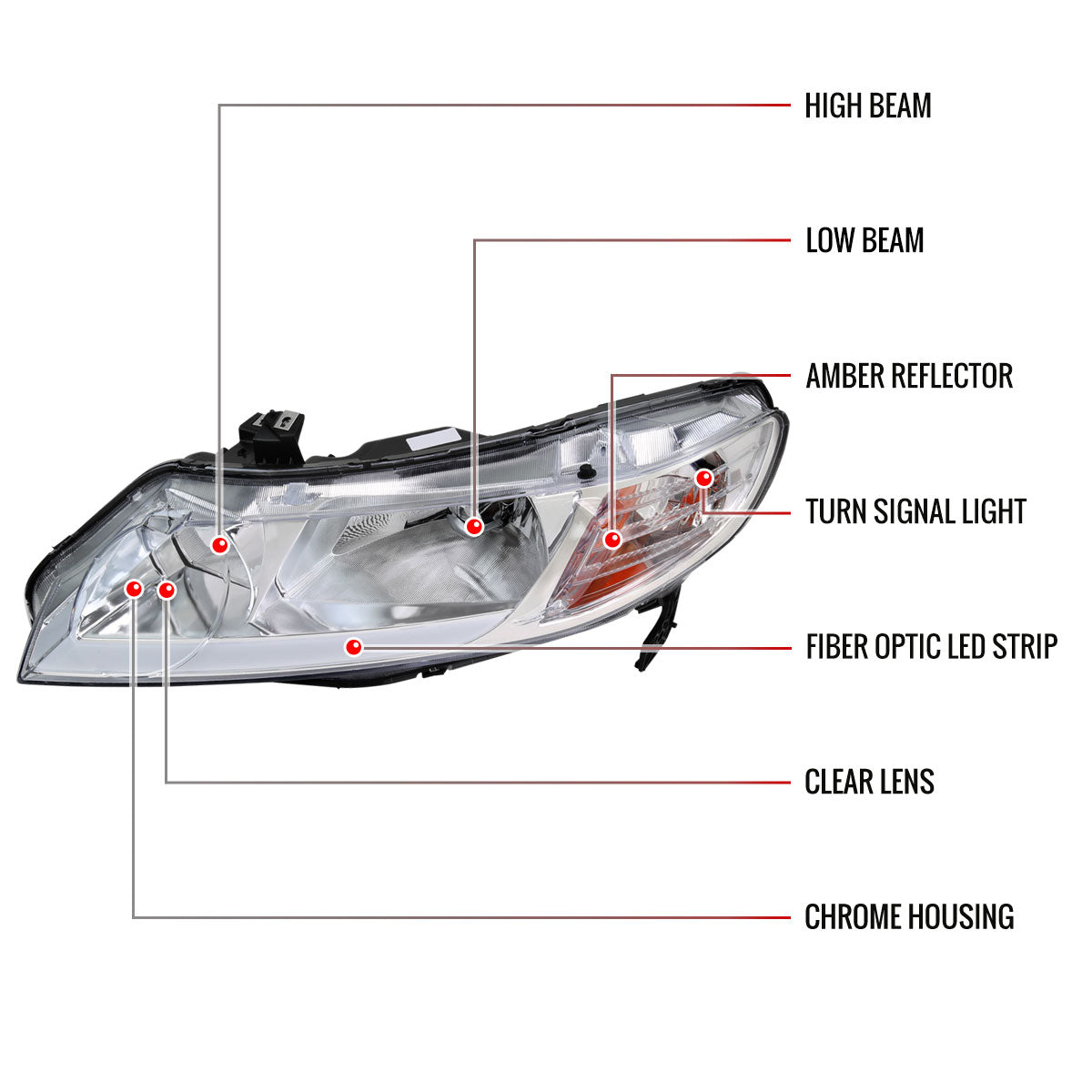 Spec-D 06-11 Honda Civic 4DR 4DR OE Style LED Strip Headlights Chrome