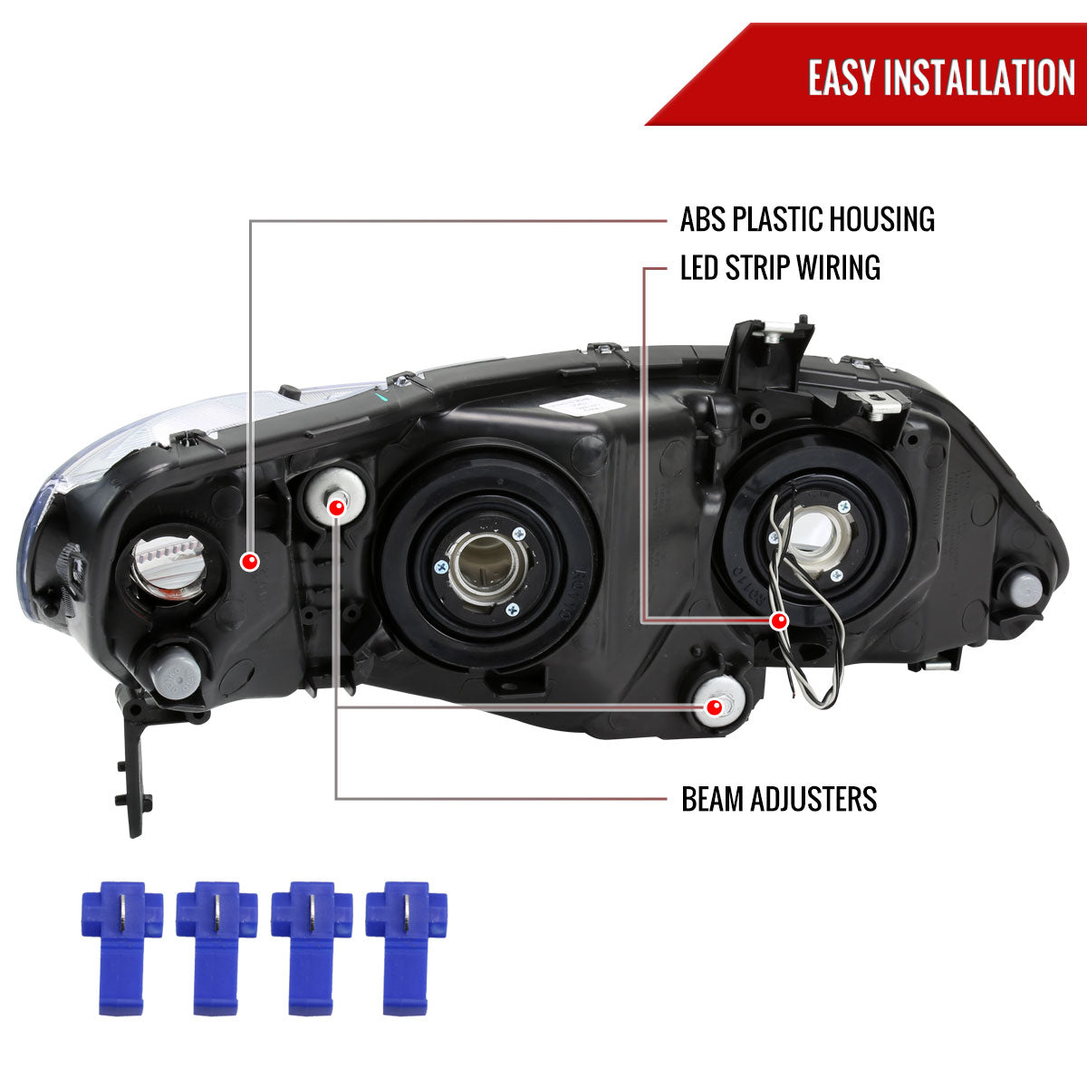 Spec-D 06-11 Honda Civic 4DR Headlights OEM Style LED Strip Black