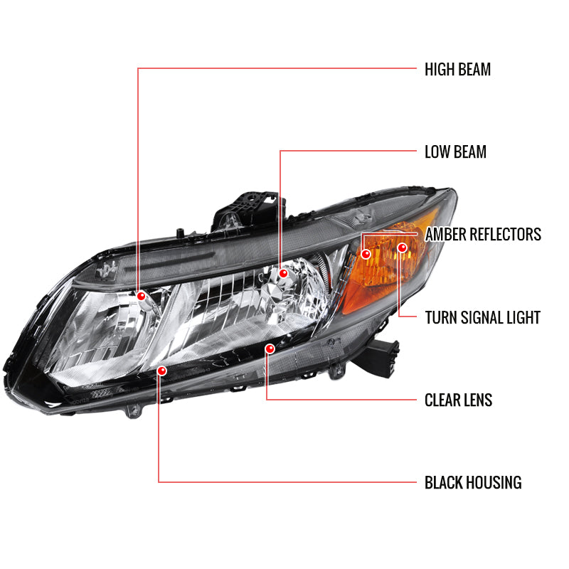 Spec-D 12-15 Honda Civic Driver Headlight Black Replacement