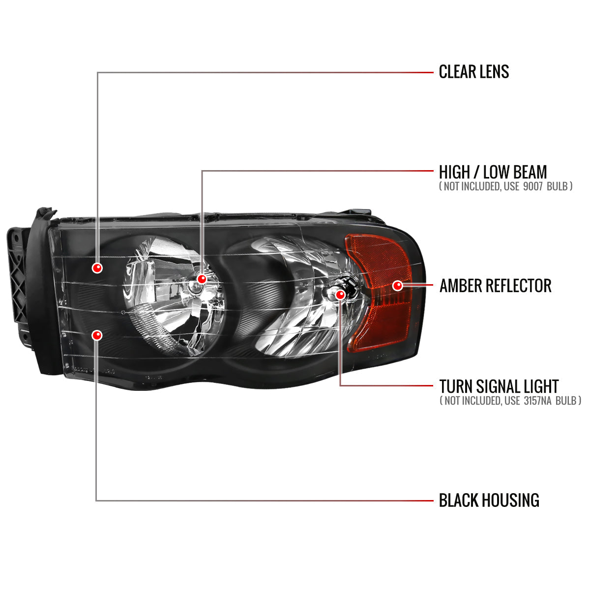 Spec-D 02-05 Ram 1500 03-05 Ram 2500 3500 Headlights OEM Style