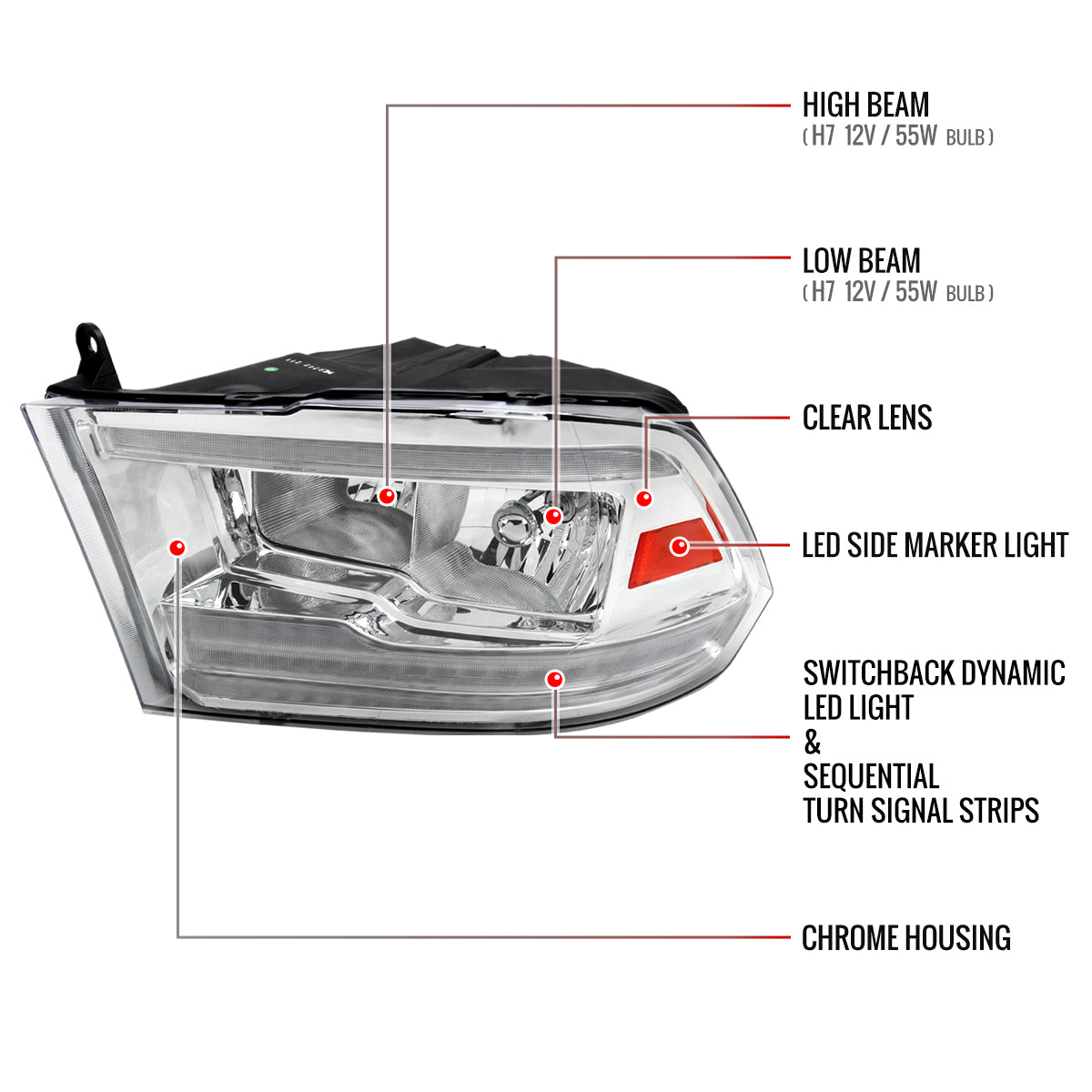 Spec-D 09-18 Ram 1500/10-18 Ram 2500 3500 Headlights Dual SEQ Bar