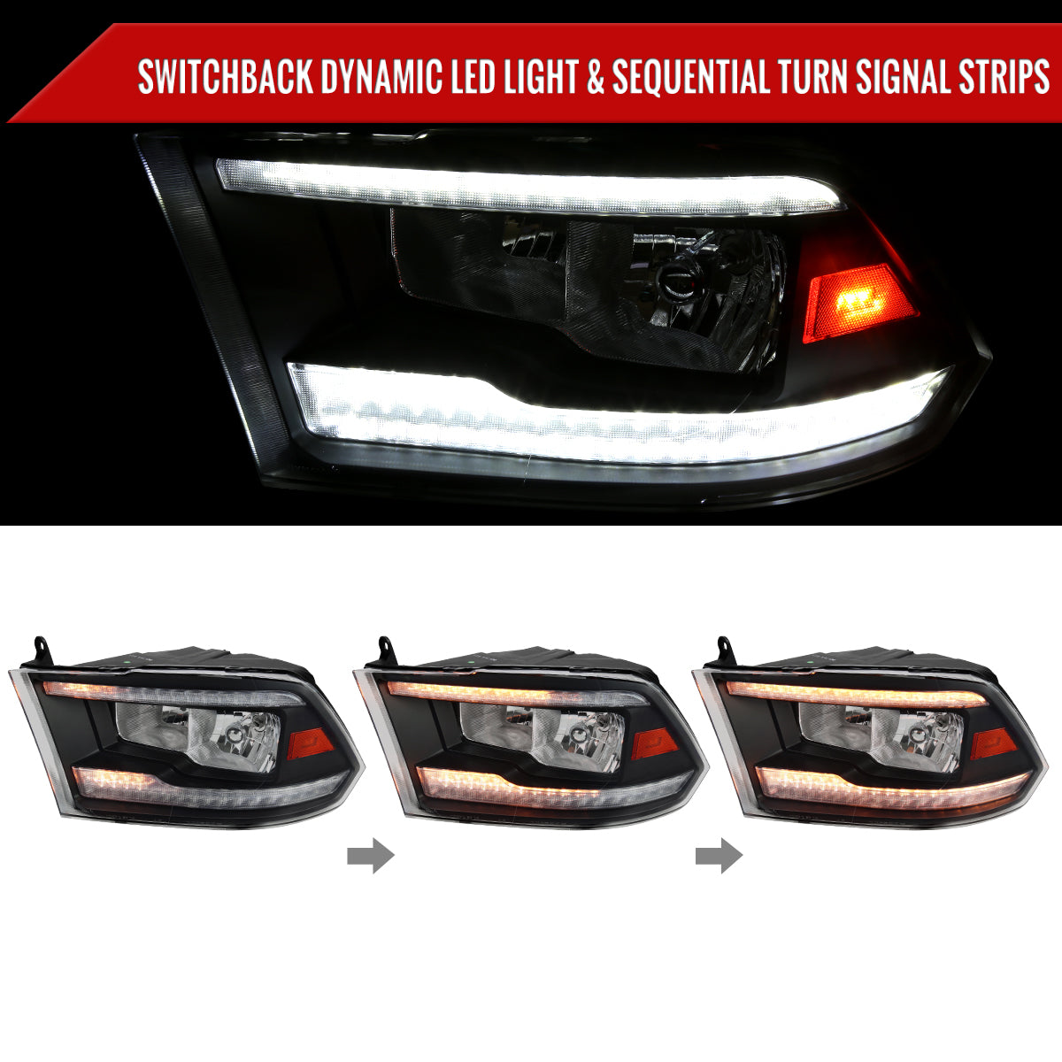 Spec-D 09-18 Ram 1500/10-18 Ram 2500 3500 Sequetial Headlights Black