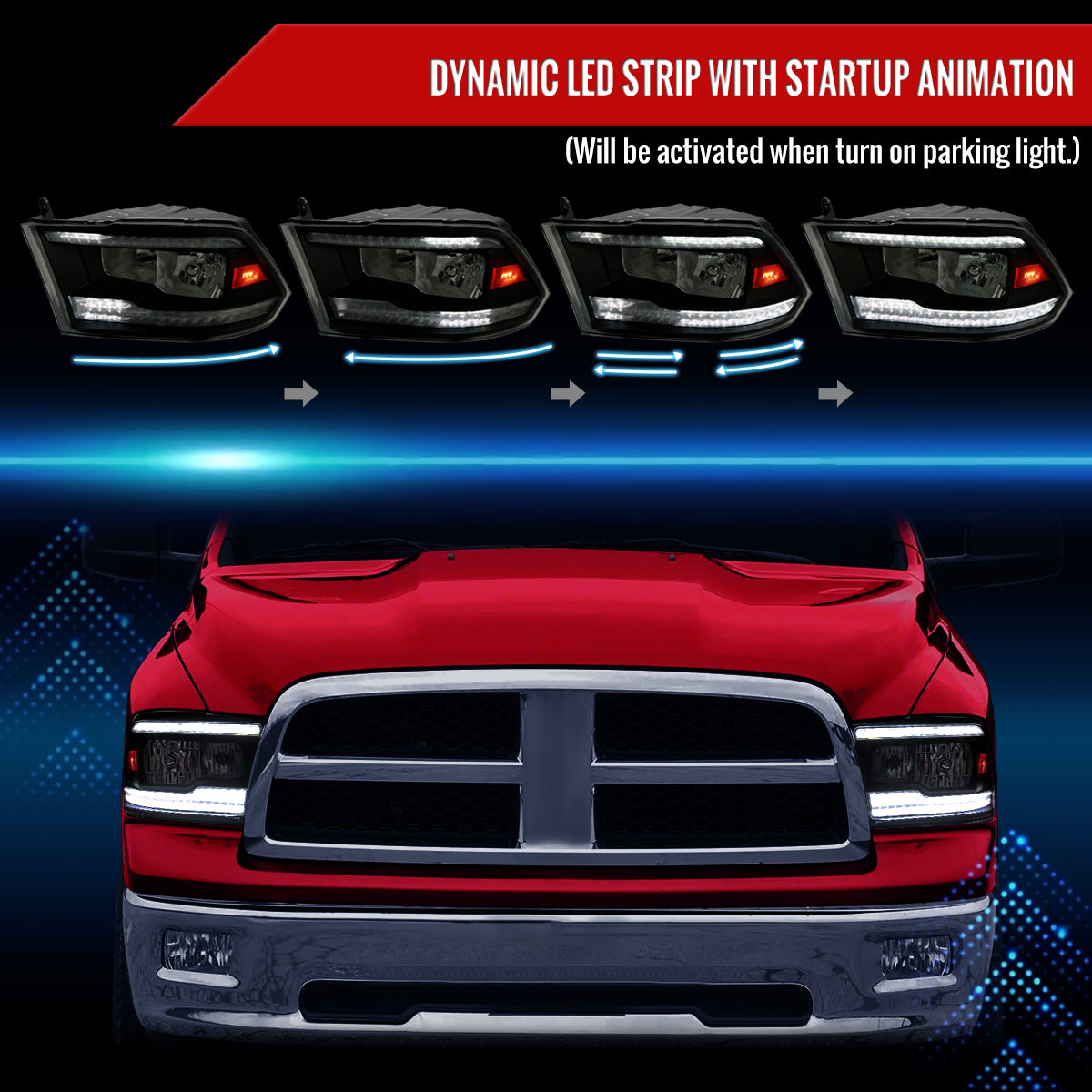 Spec-D 10-18 Dodge Ram/ 19-21 Ram Classic SEQ Bar Headlights Black
