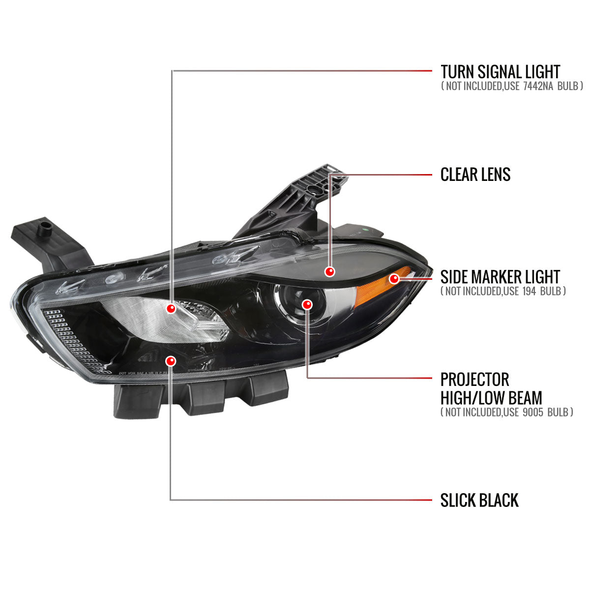 Spec-D 13-16 Dodge Dart Driver Projector Black Replacement