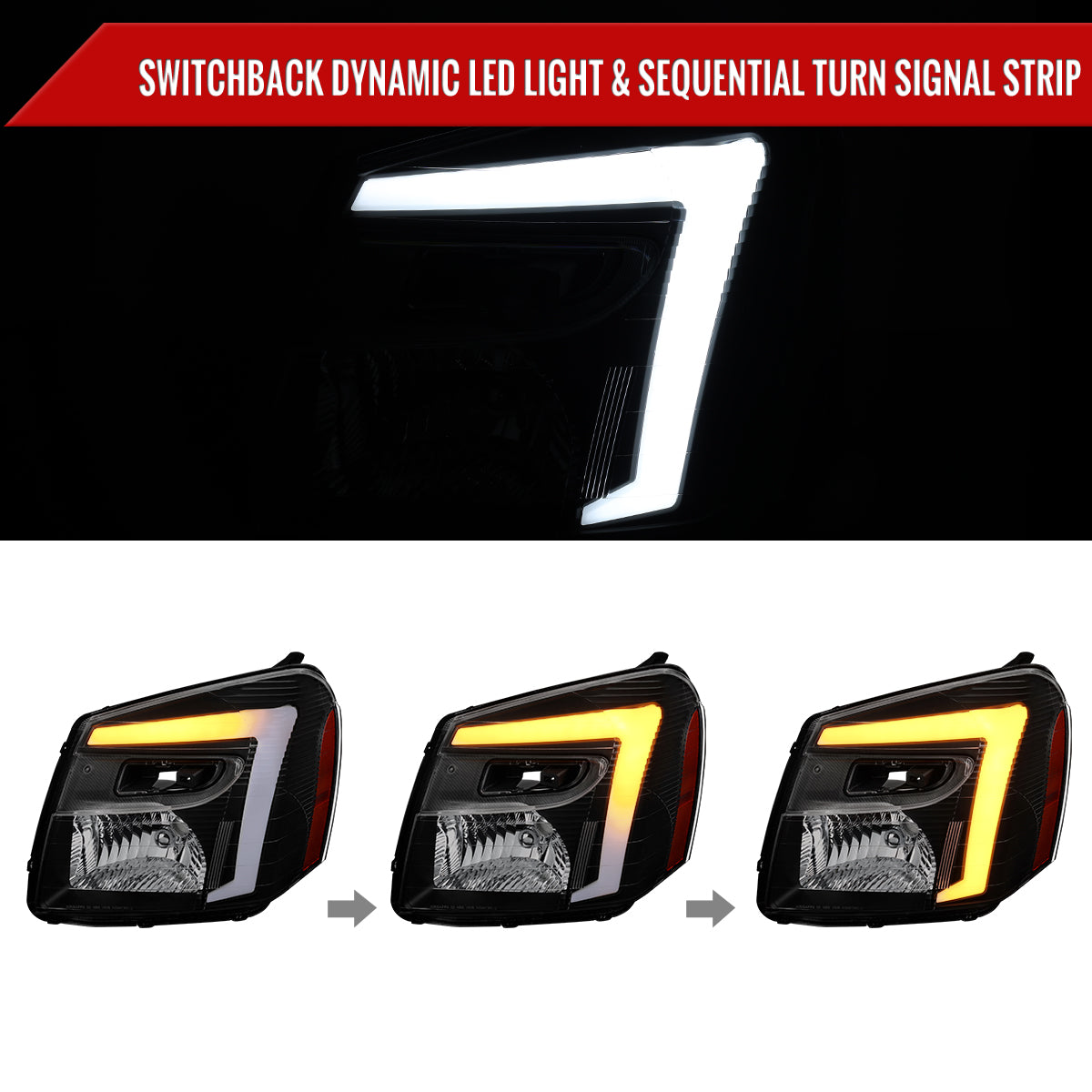 Spec-D 05-09 Equinox OEM Style with SEQ Bar Matte Headlights Black