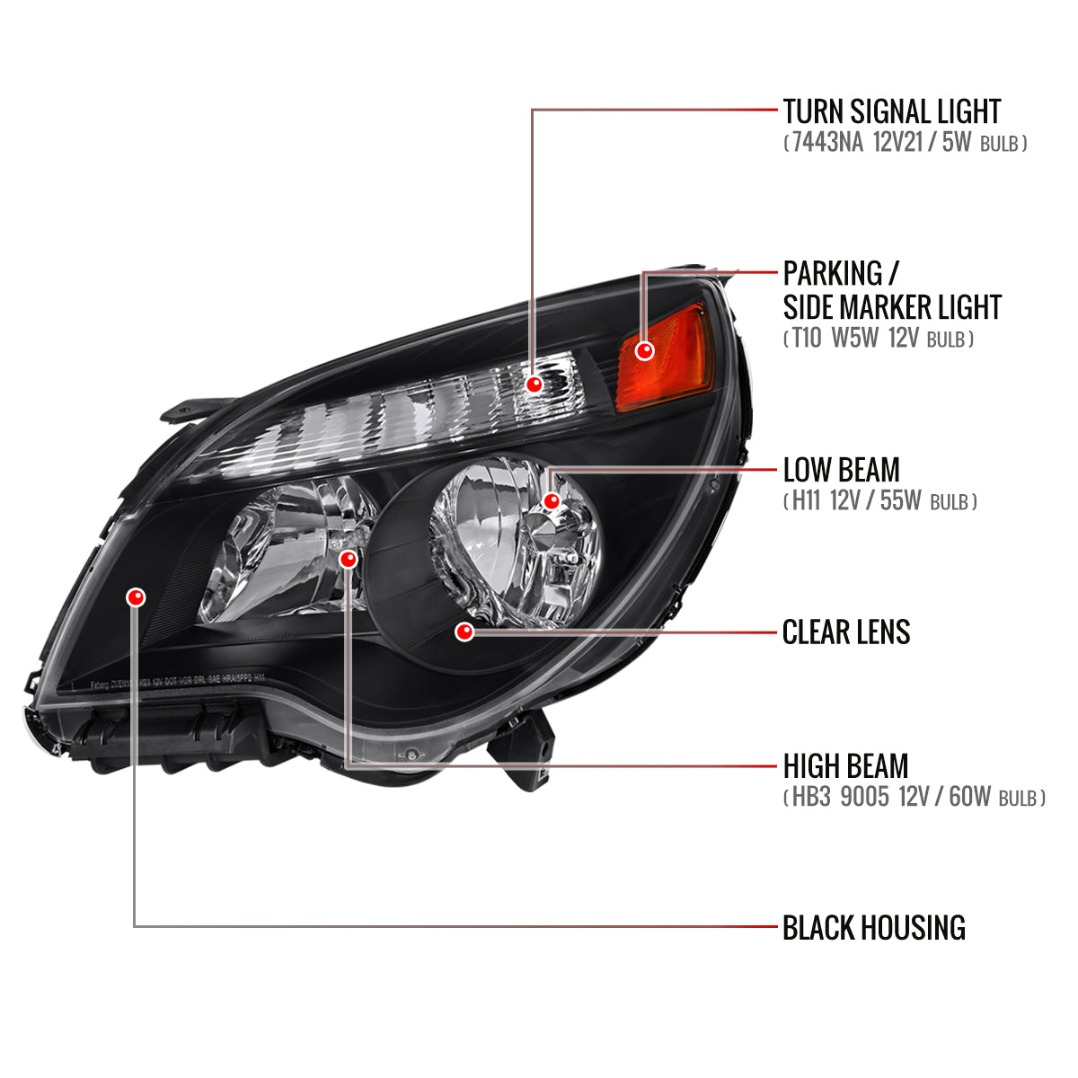 Spec-D 10-15 Chevy Equinox Headlights OEM Style Matte Black
