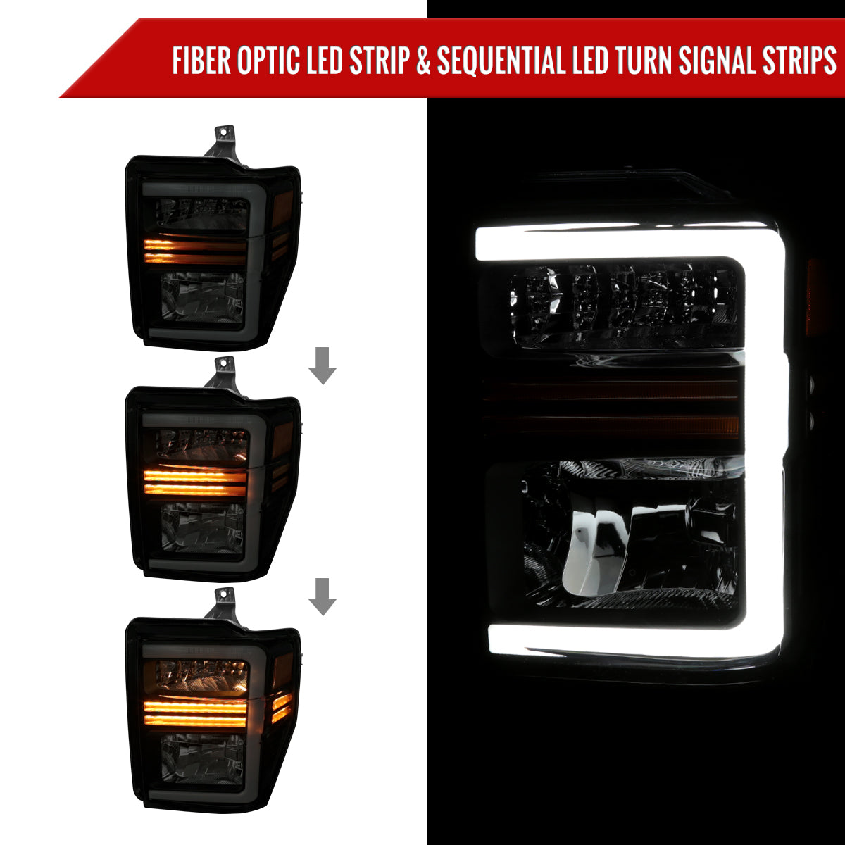 Spec-D 08-10 F250/F350/F450/F550 SEQ LED Headlights Black/Smoked