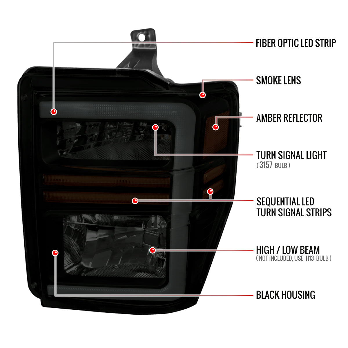 Spec-D 08-10 F250/F350/F450/F550 SEQ LED Headlights Black/Smoked