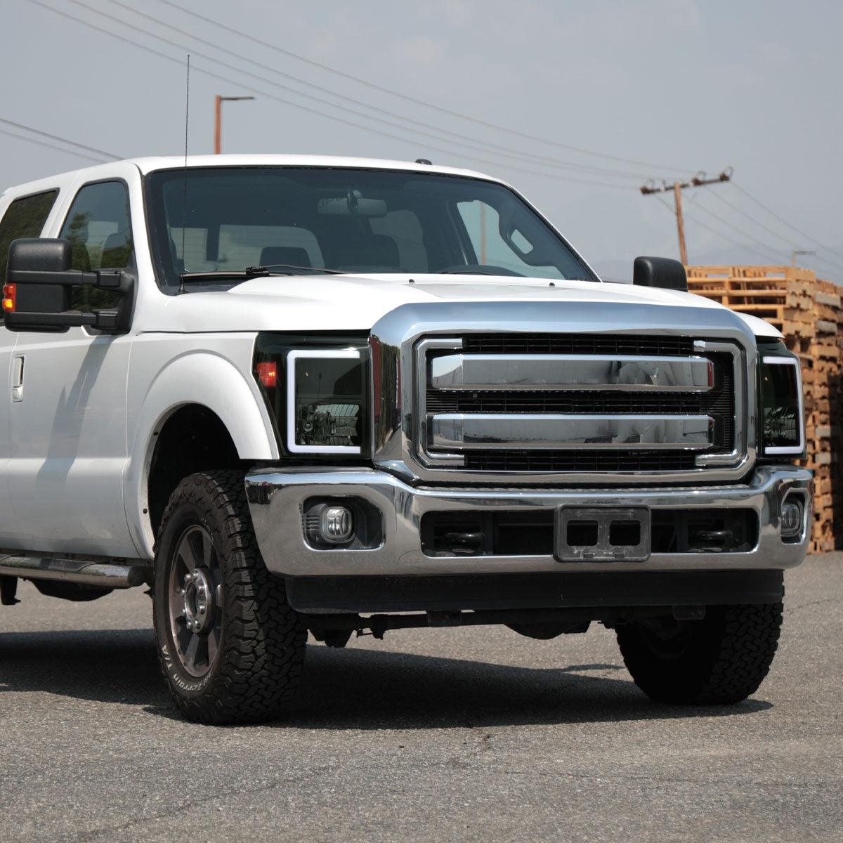 Spec-D 11-16 Ford Super Duty Headlights LED C-Bar Smoked.