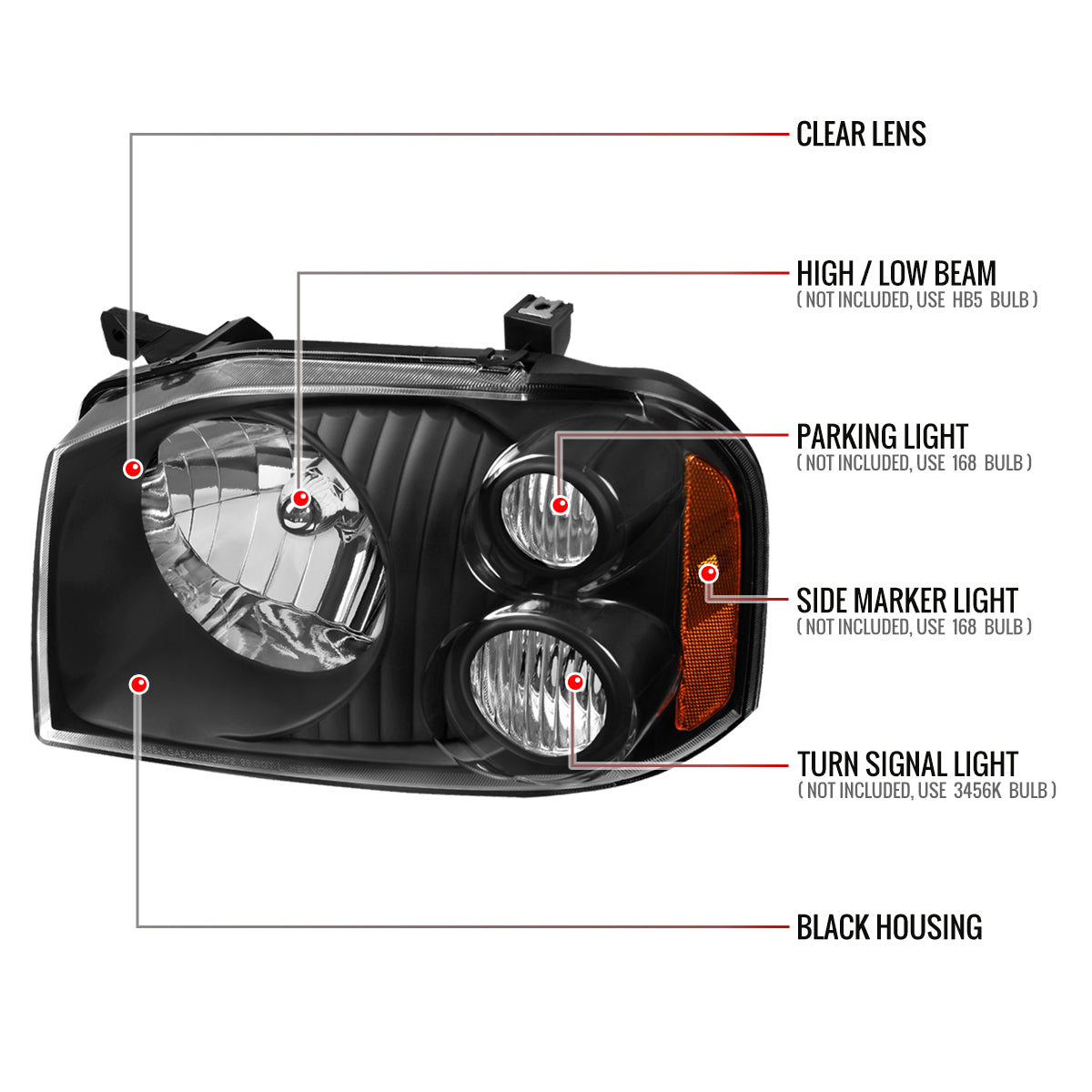 Spec-D 01-04 Nissan Frontier XE Headlights OEM Style Black