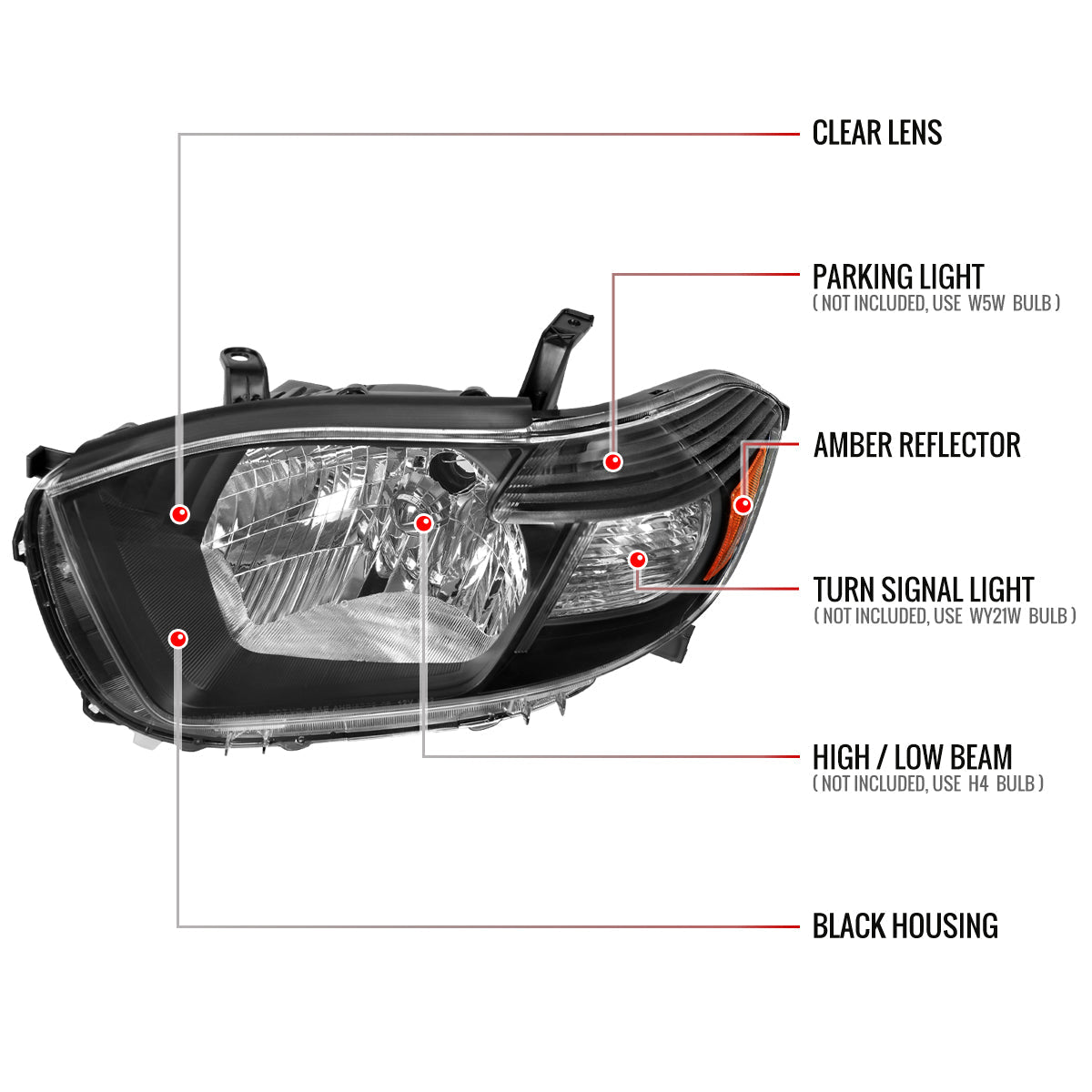 Spec-D 08-10 Toyota Highlander Headlights OEM Style Matte Black/Clear
