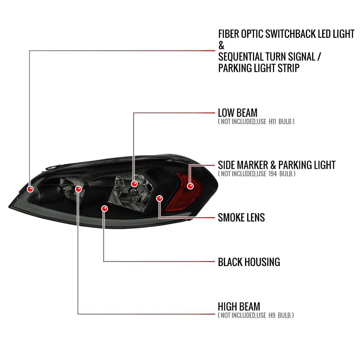 Spec-D 06-16 Impala/06-07 Monte Carlo Headlights Sequential Black