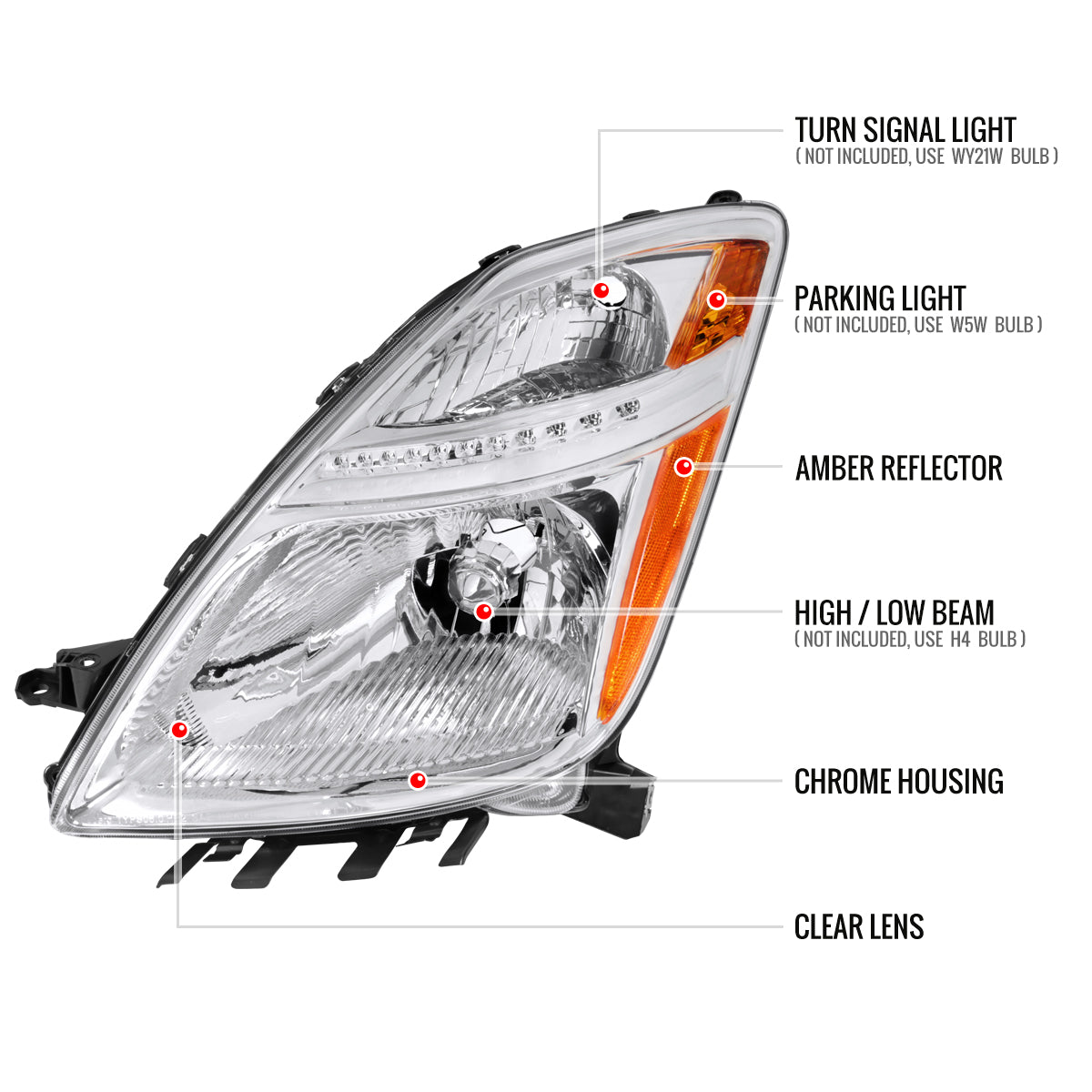 Spec-D 06-09 Prius Headlights OEM Style Amber Reflector Chrome