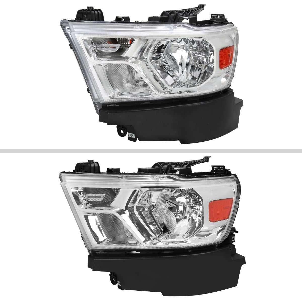 Spec-D 19-24 Ram 1500 Headlights Factory Style Chrome Amber Reflector