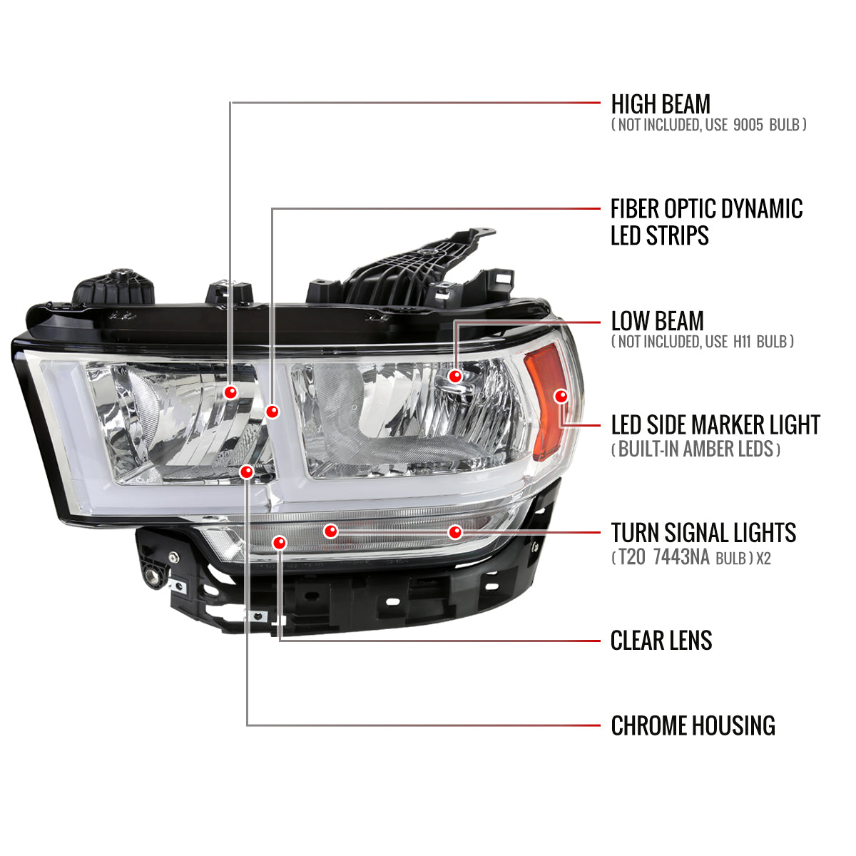 Spec-D 19-24 Ram 2500 3500 4500 5500 LED Bar Headlights Chrome