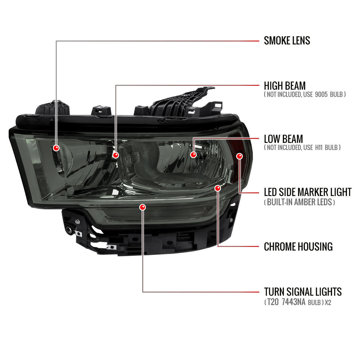 Spec-D 19-24 Ram 2500-5500 Headlights Factory Style Chrome/Smoked